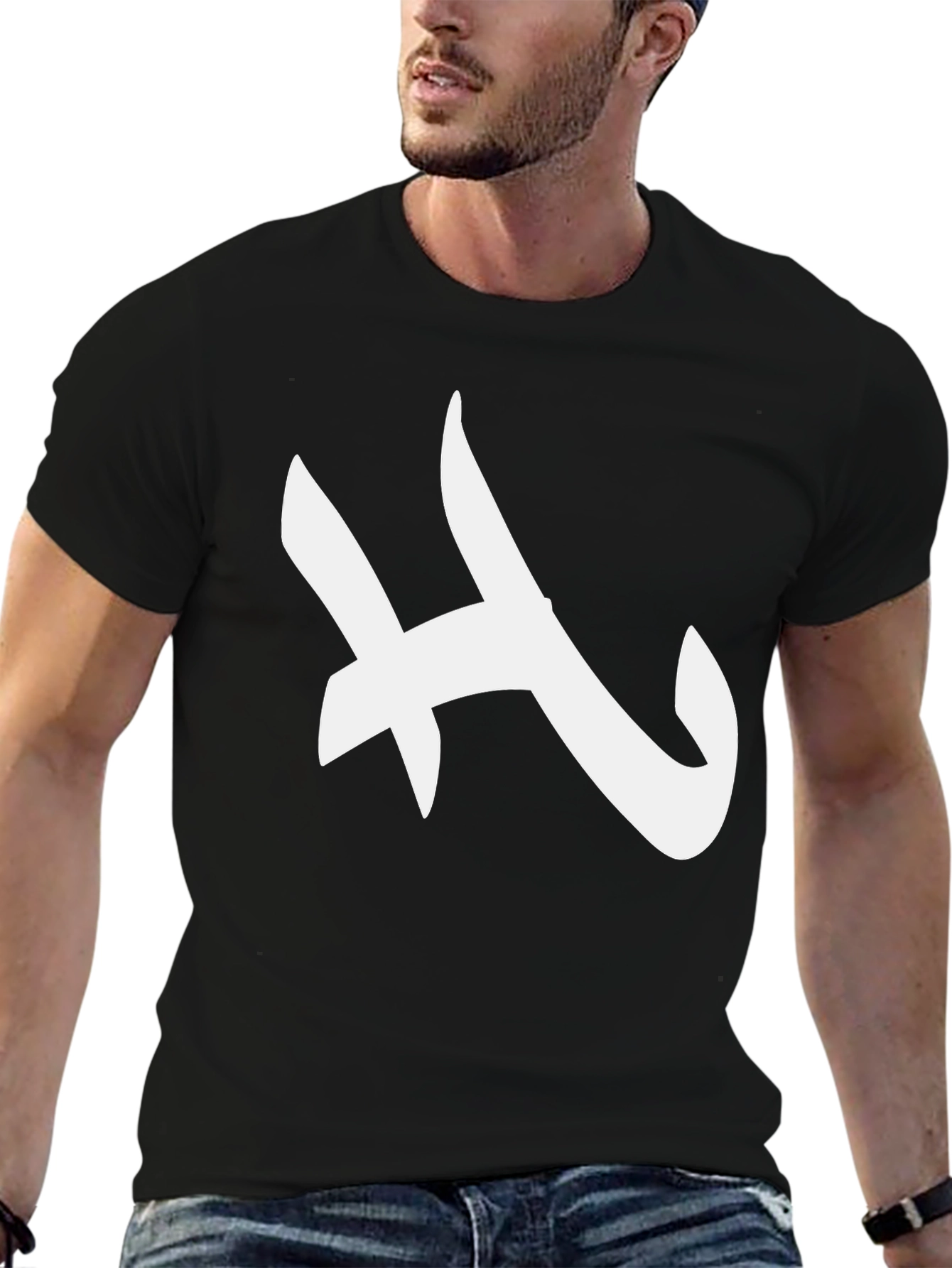 Modern White Abstract Graphic Black Tee