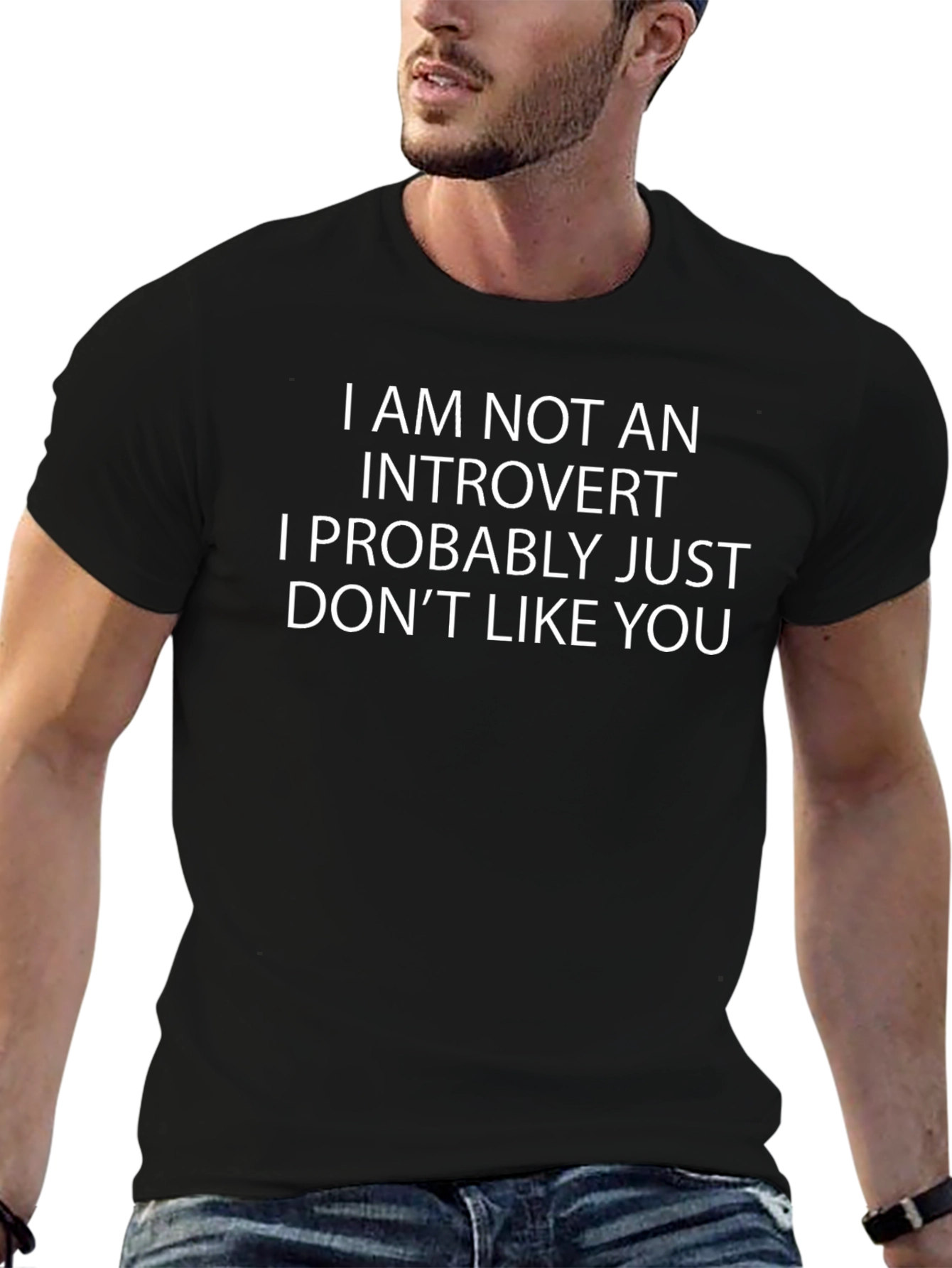 Introvert Statement T-Shirt - Black Cotton Blend Tee