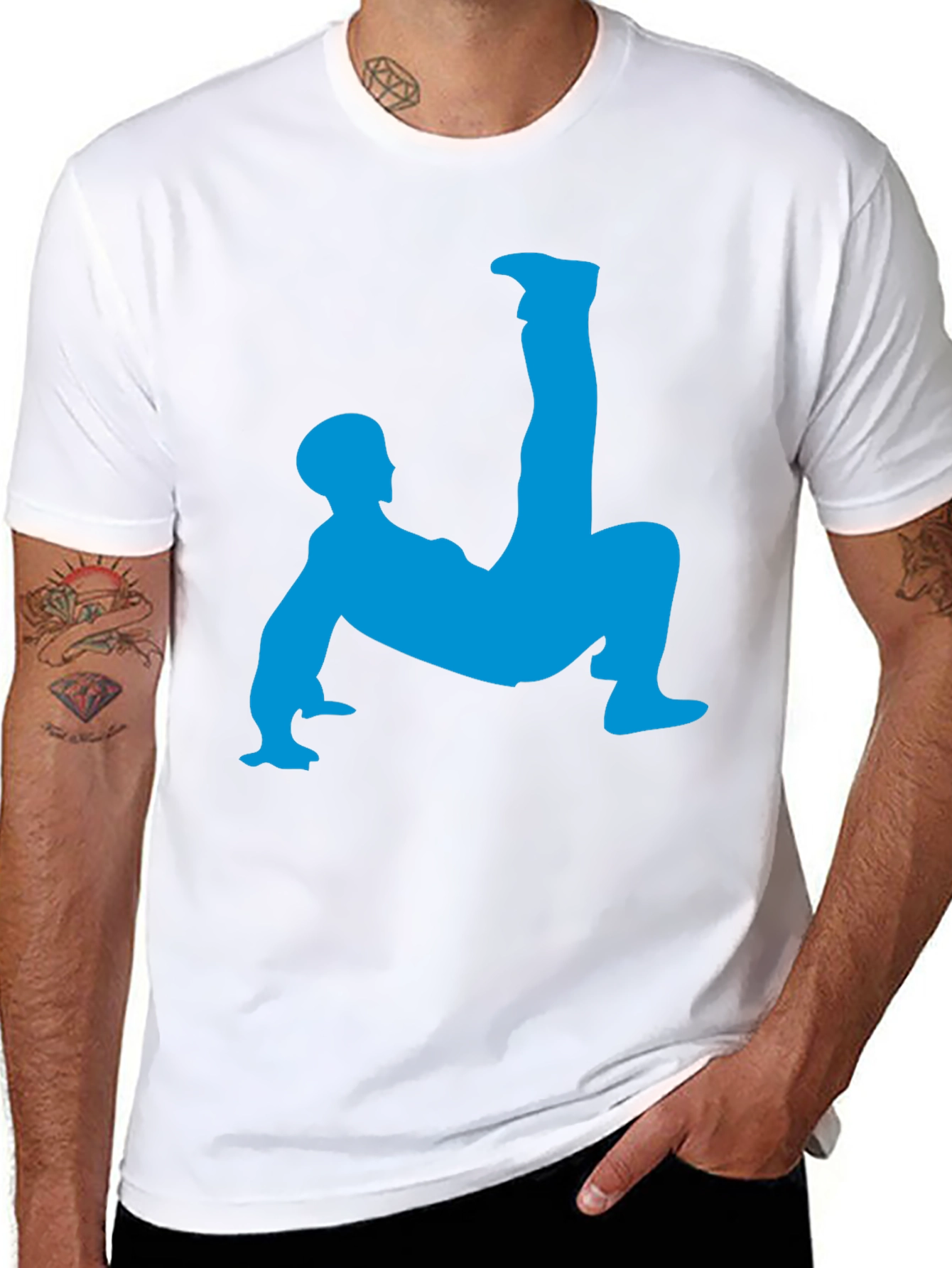 Unique Black T-Shirt with Blue Acrobat Design