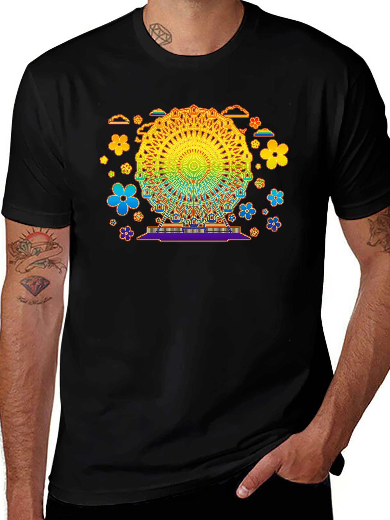 Rainbow Ferris Wheel Graphic Tee - Black