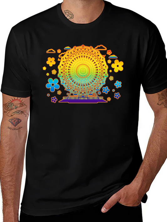 Rainbow Ferris Wheel Graphic Tee - Black