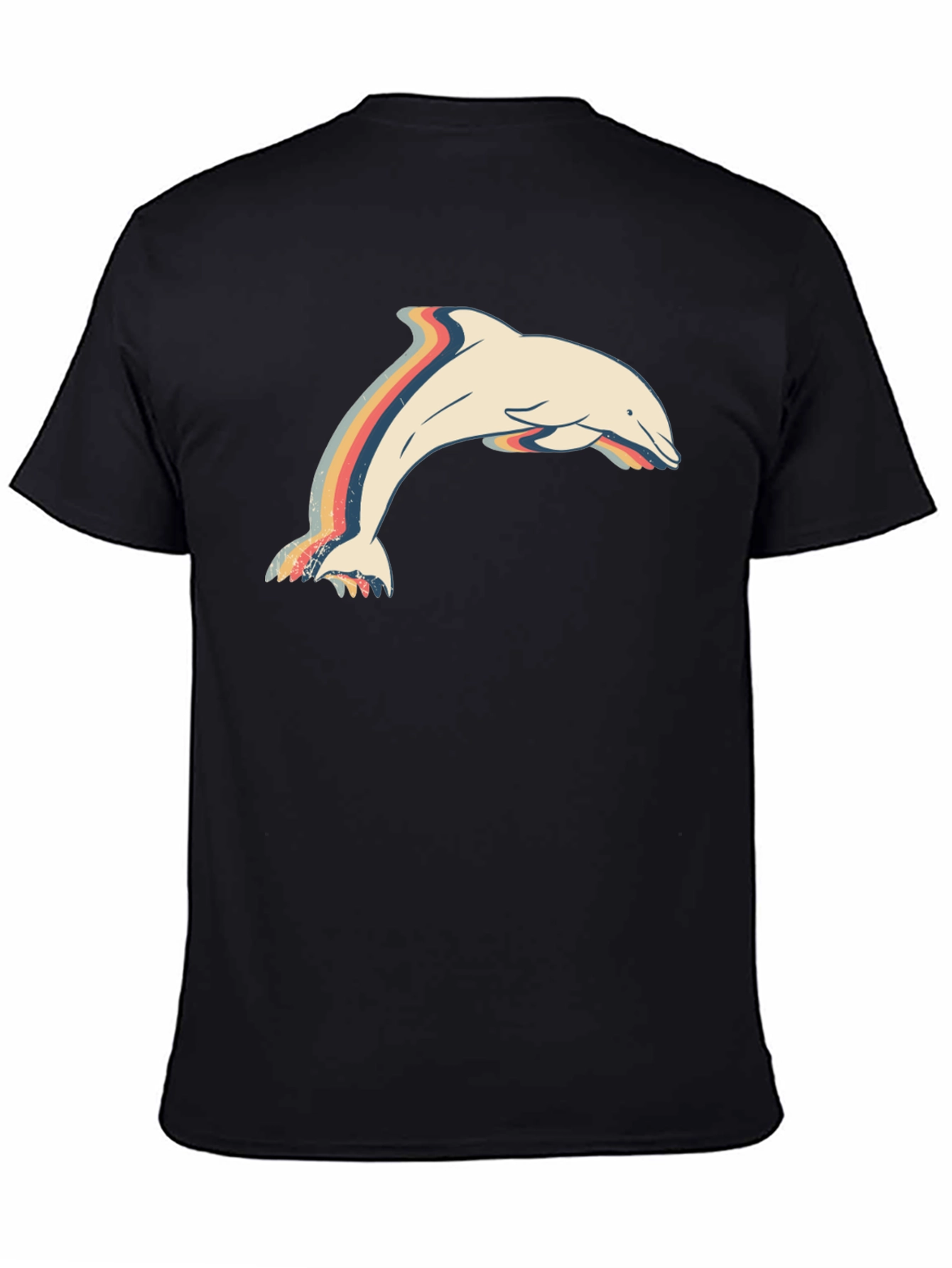 Retro Dolphin Graphic Tee - Stylish Mens Black T-Shirt