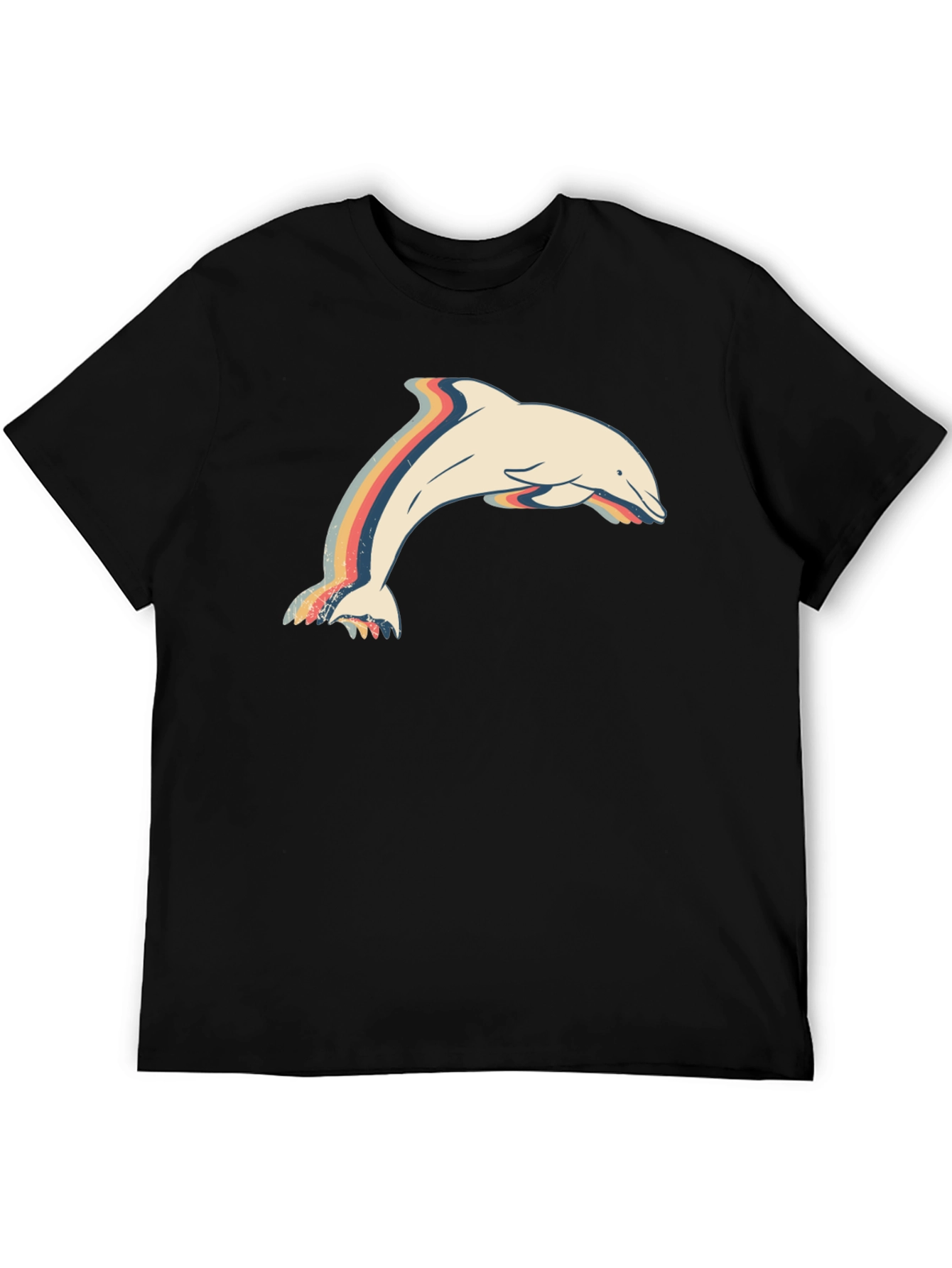 Retro Dolphin Graphic Tee - Stylish Mens Black T-Shirt