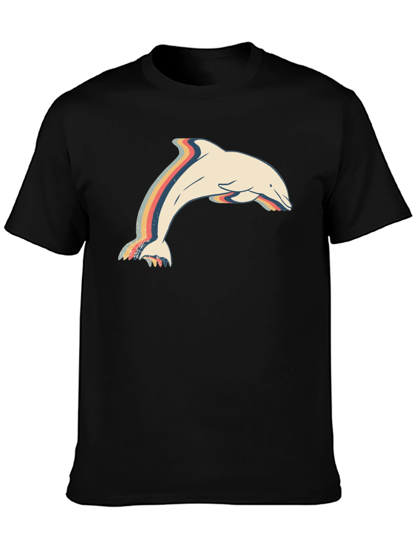 Retro Dolphin Graphic Tee - Stylish Mens Black T-Shirt