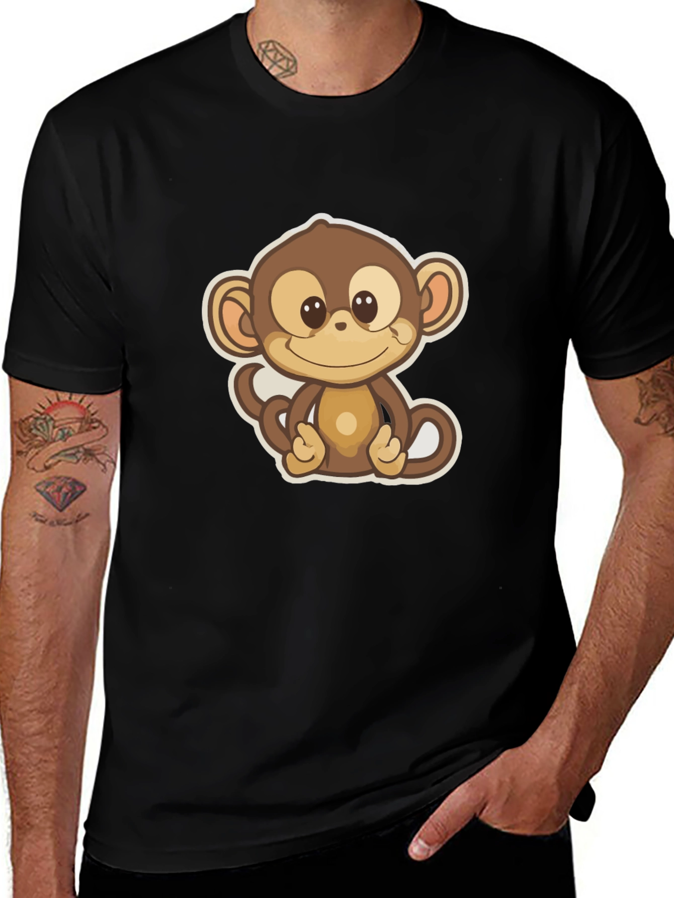 Cute Monkey Graphic Tee - Soft Cotton Blend T-Shirt