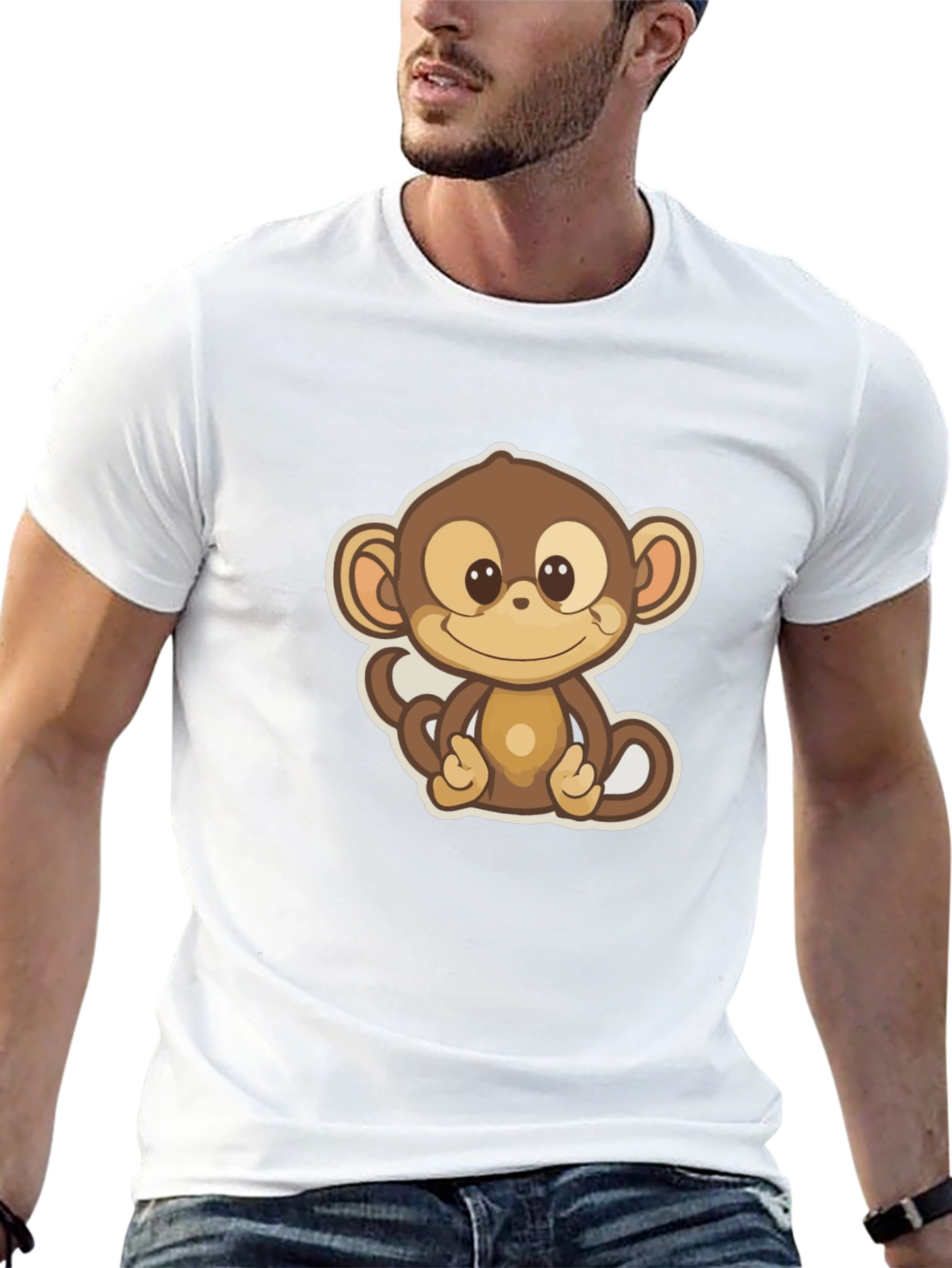 Cute Monkey Graphic Tee - Soft Cotton Blend T-Shirt