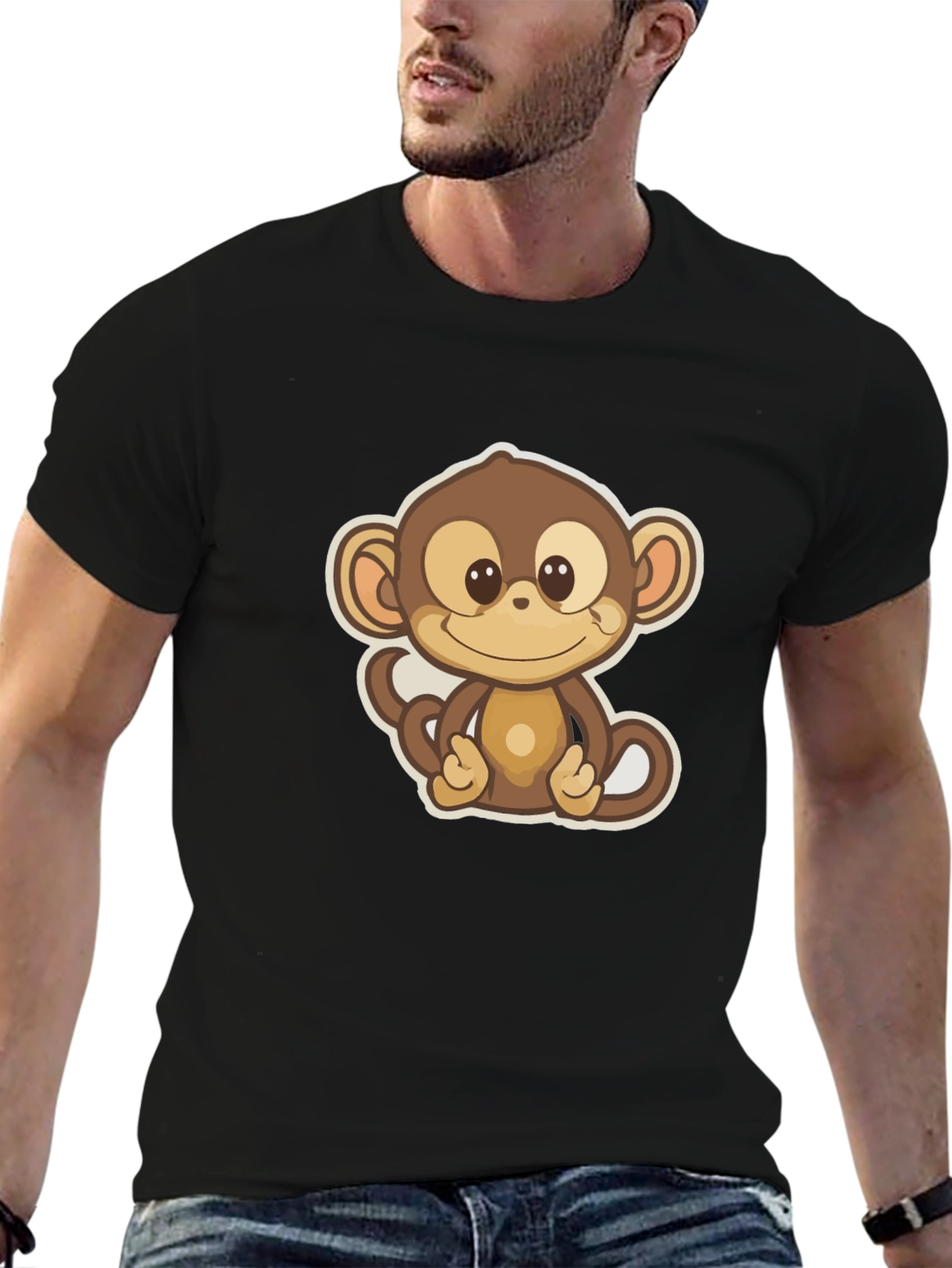 Cute Monkey Graphic Tee - Soft Cotton Blend T-Shirt