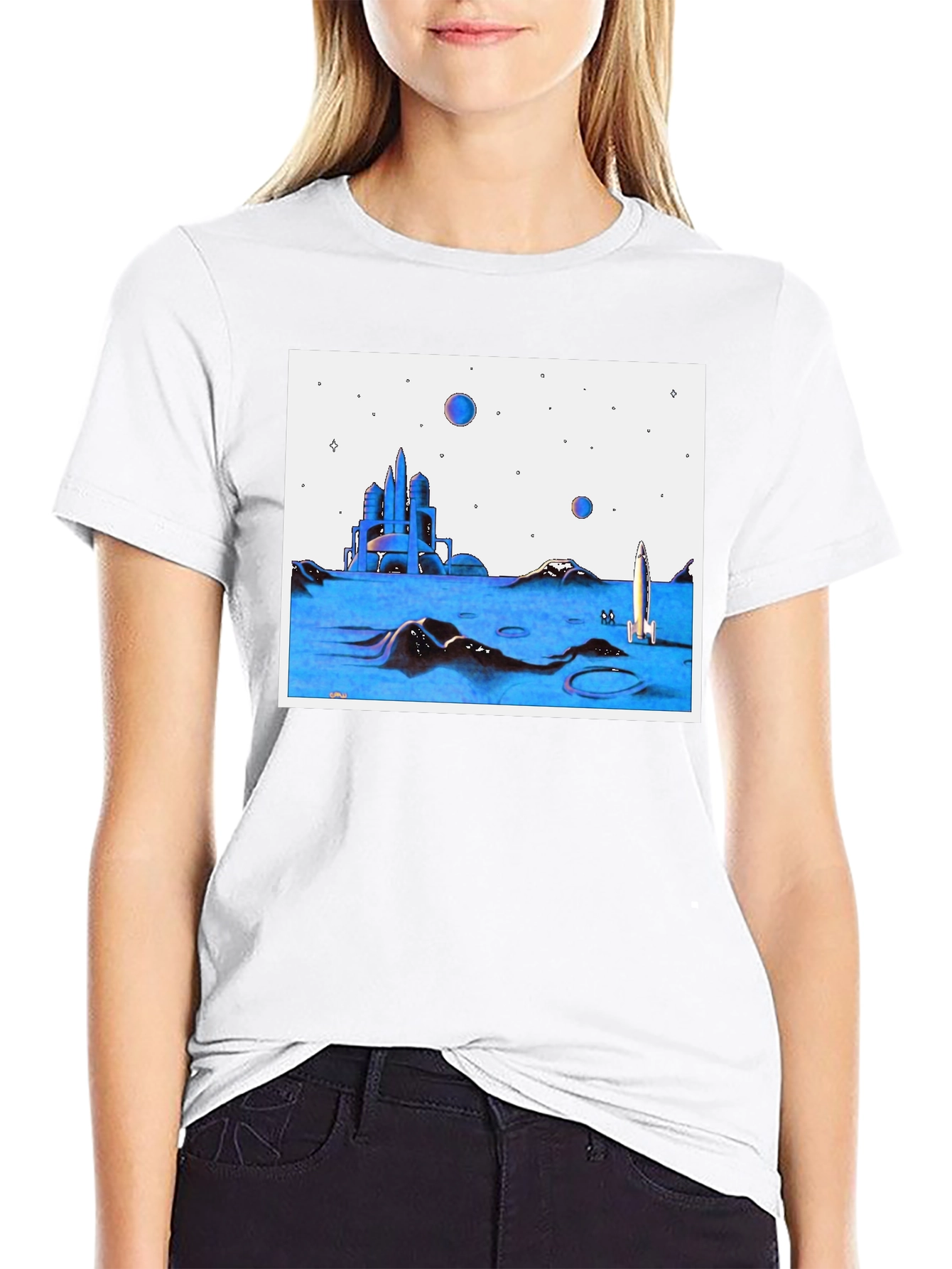 Futuristic Space T-Shirt - Black Crew Neck