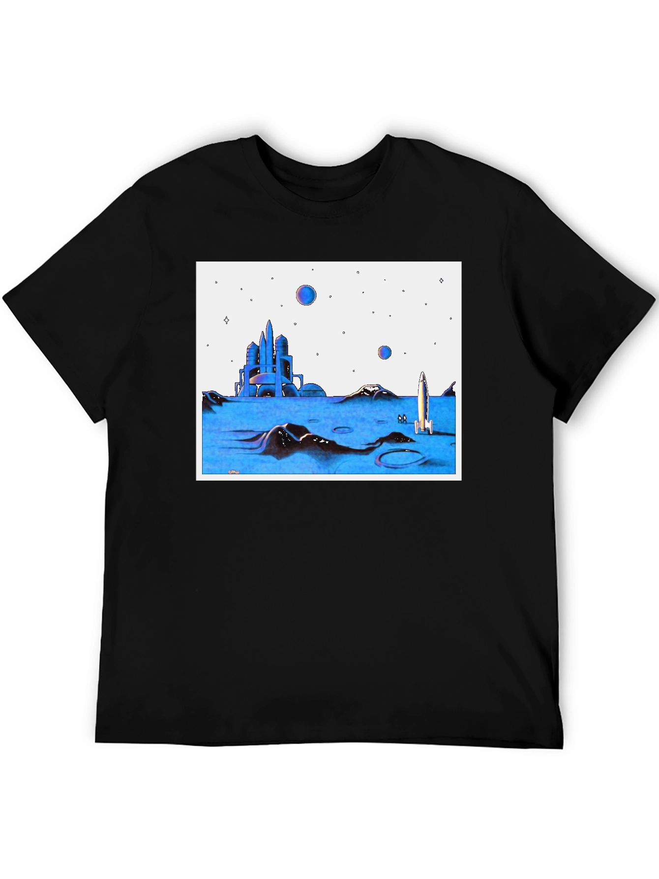 Futuristic Space T-Shirt - Black Crew Neck