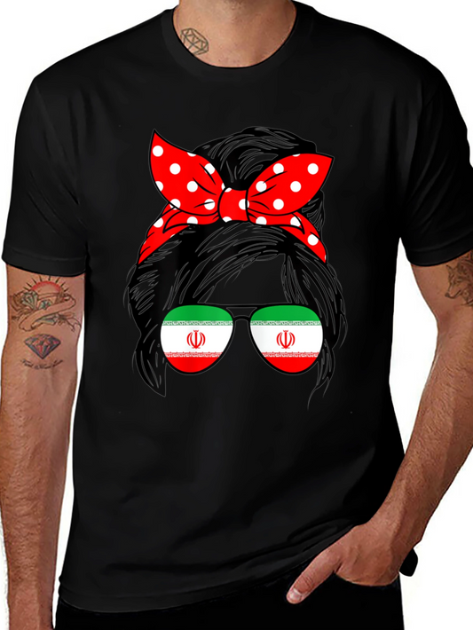 Iran Flag Messy Bun T-Shirt