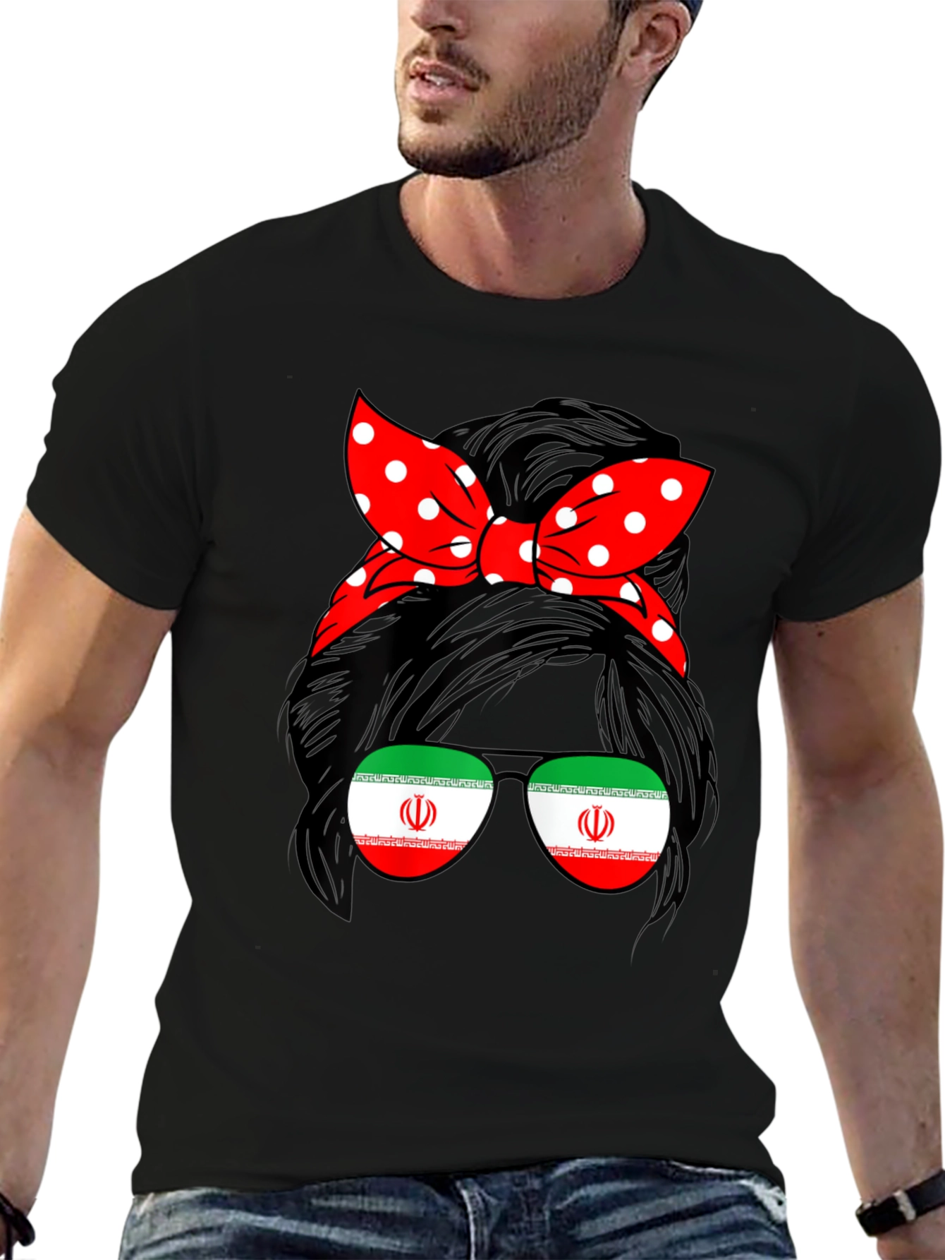 Iran Flag Messy Bun T-Shirt