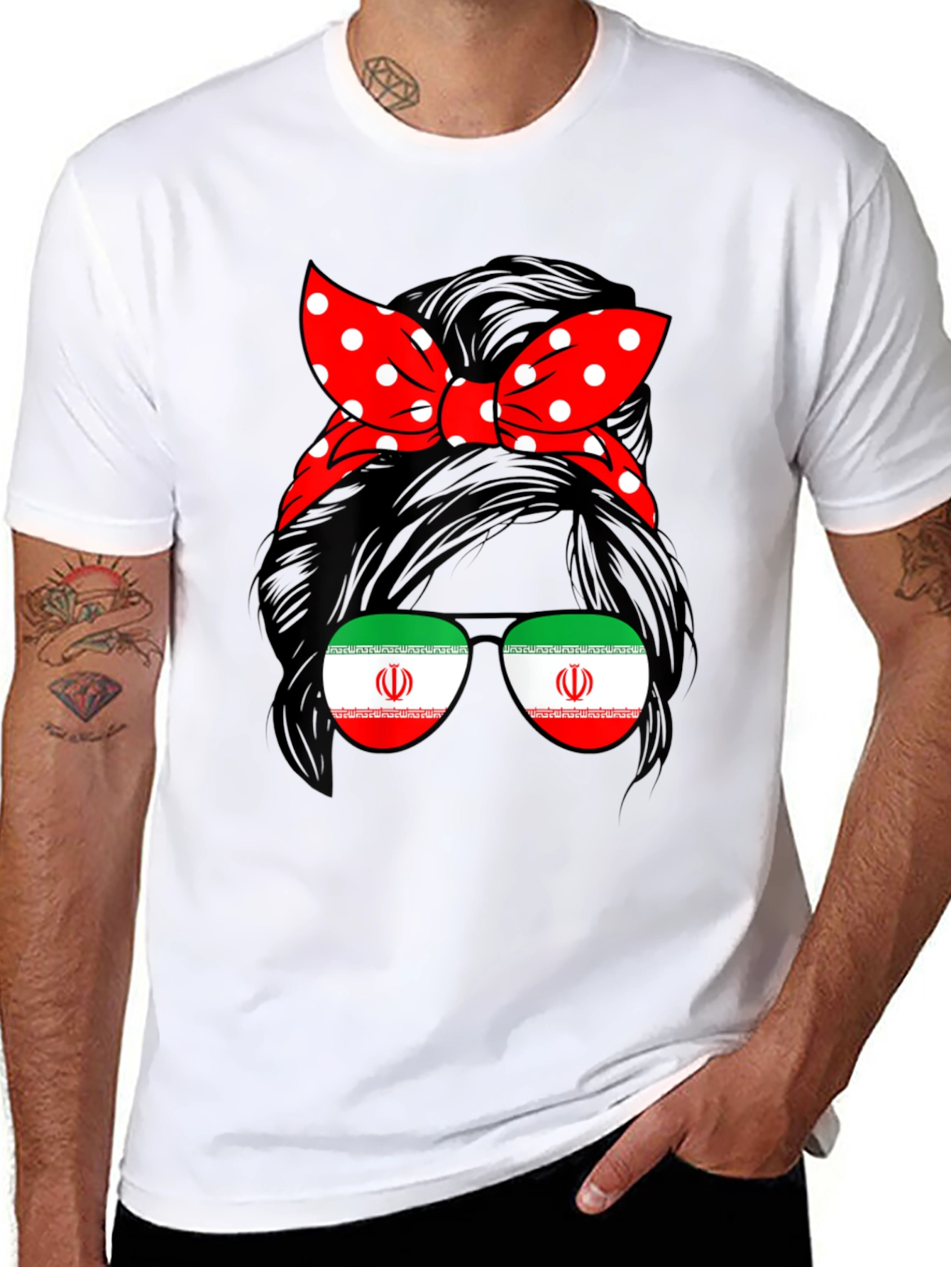 Iran Flag Messy Bun T-Shirt