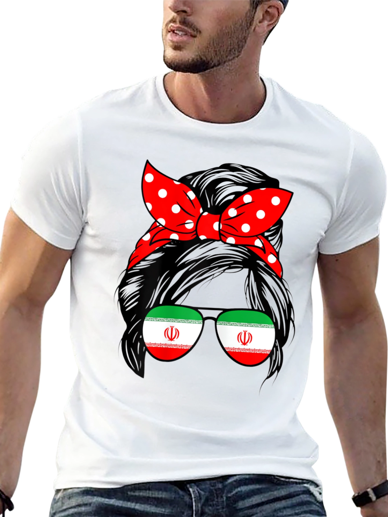 Iran Flag Messy Bun T-Shirt