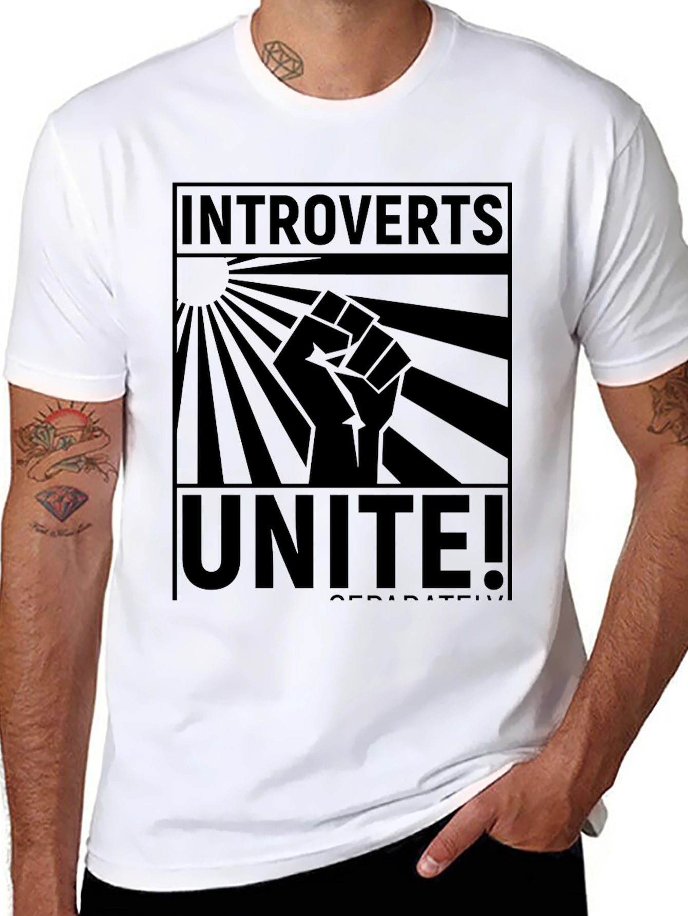 Introverts Unite! Black Graphic Tee - Soft Cotton Blend