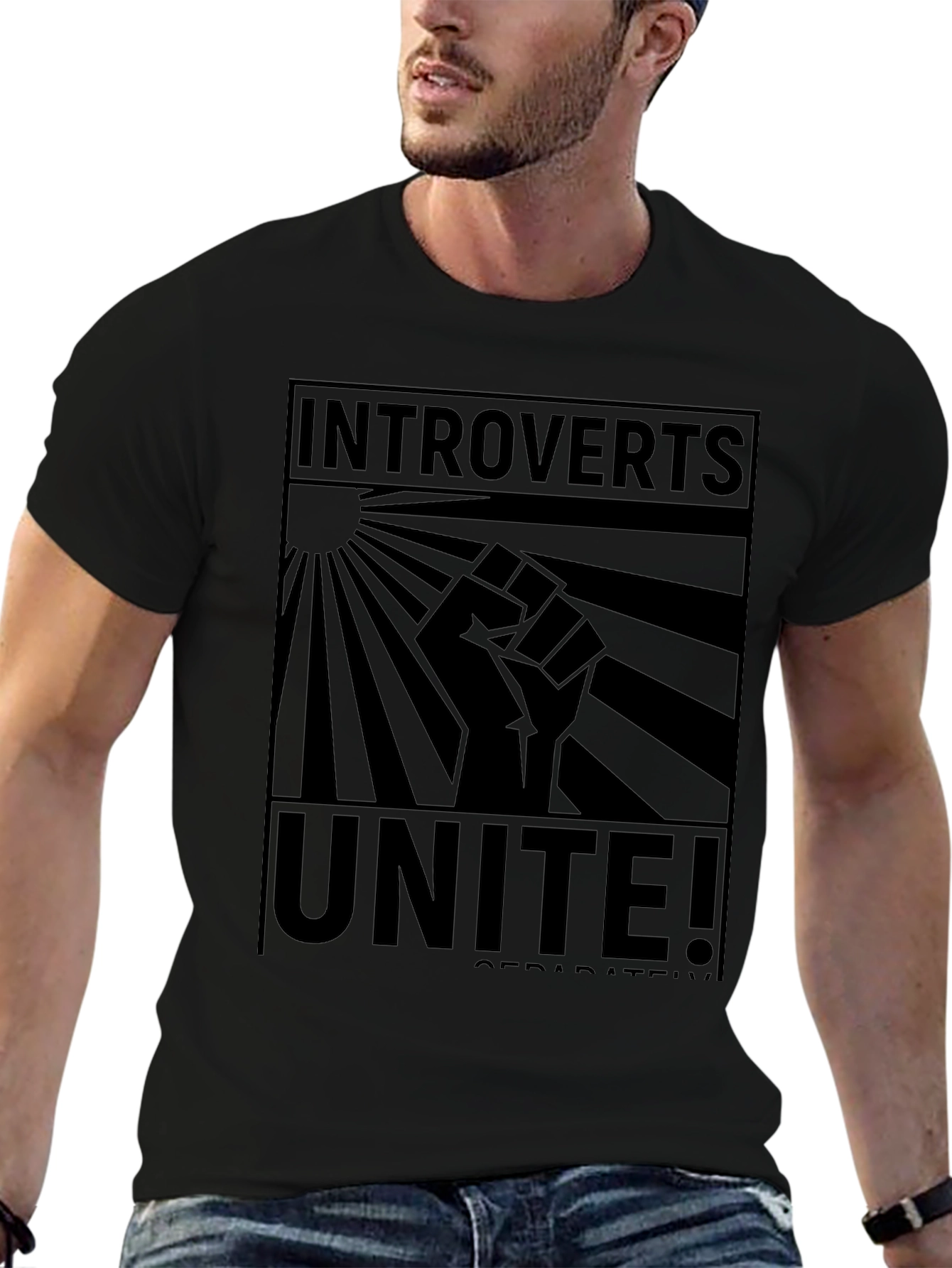 Introverts Unite! Black Graphic Tee - Soft Cotton Blend