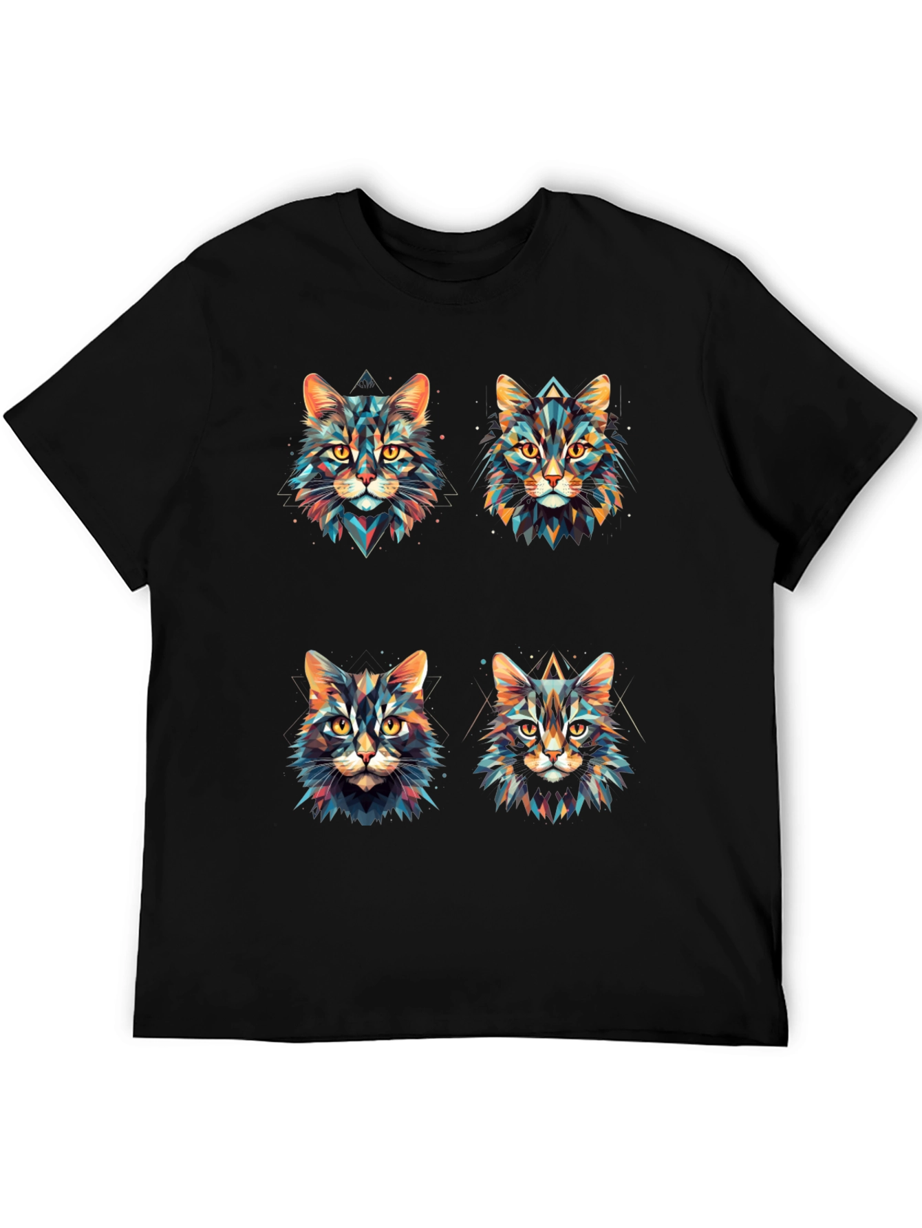 Geometric Cat Faces Graphic Print T-Shirt
