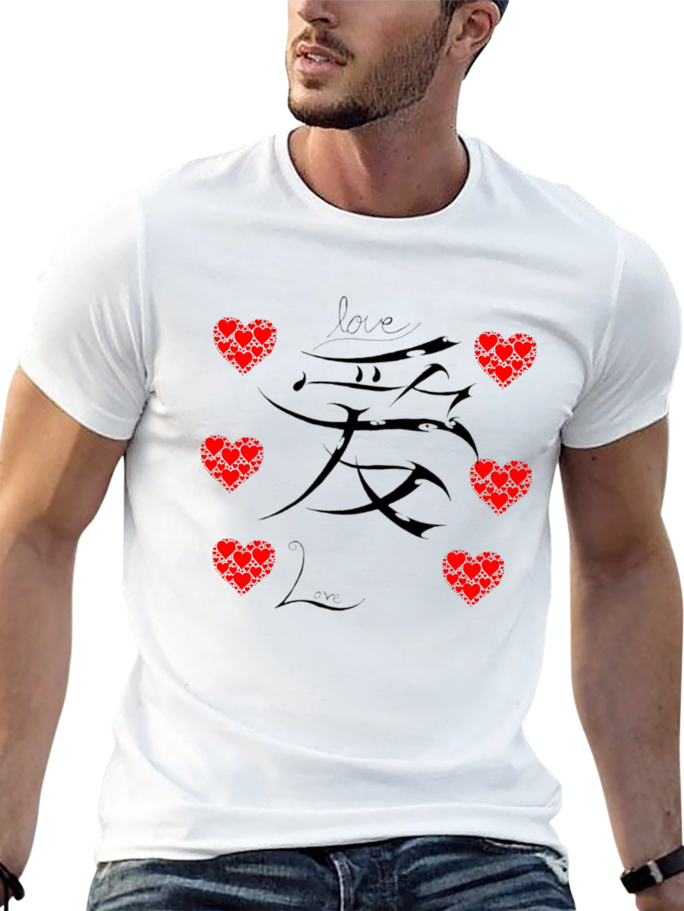 Love Heart Graphic Print Mens Black T-Shirt