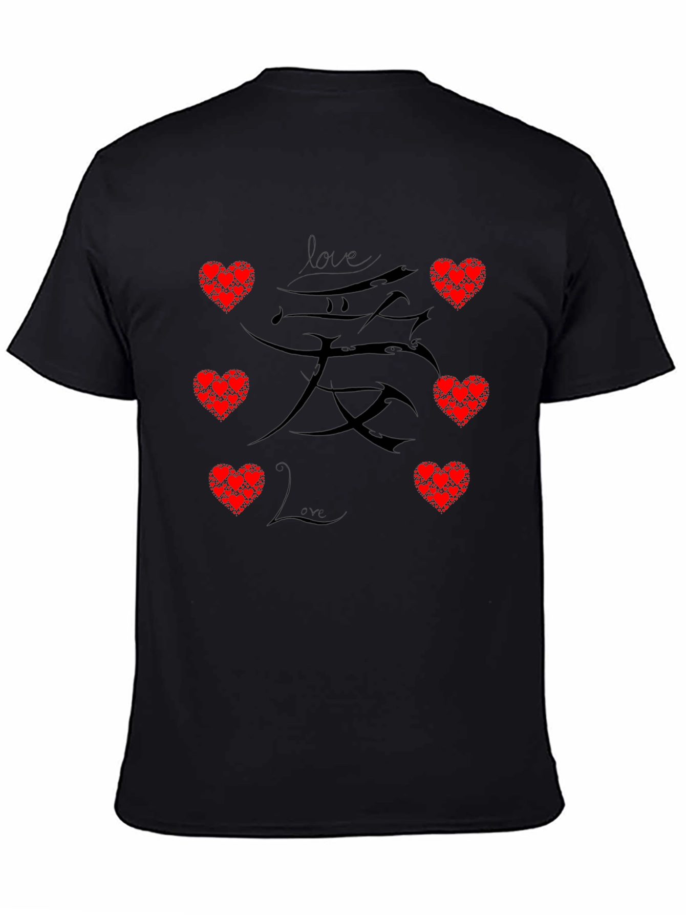 Love Heart Graphic Print Mens Black T-Shirt