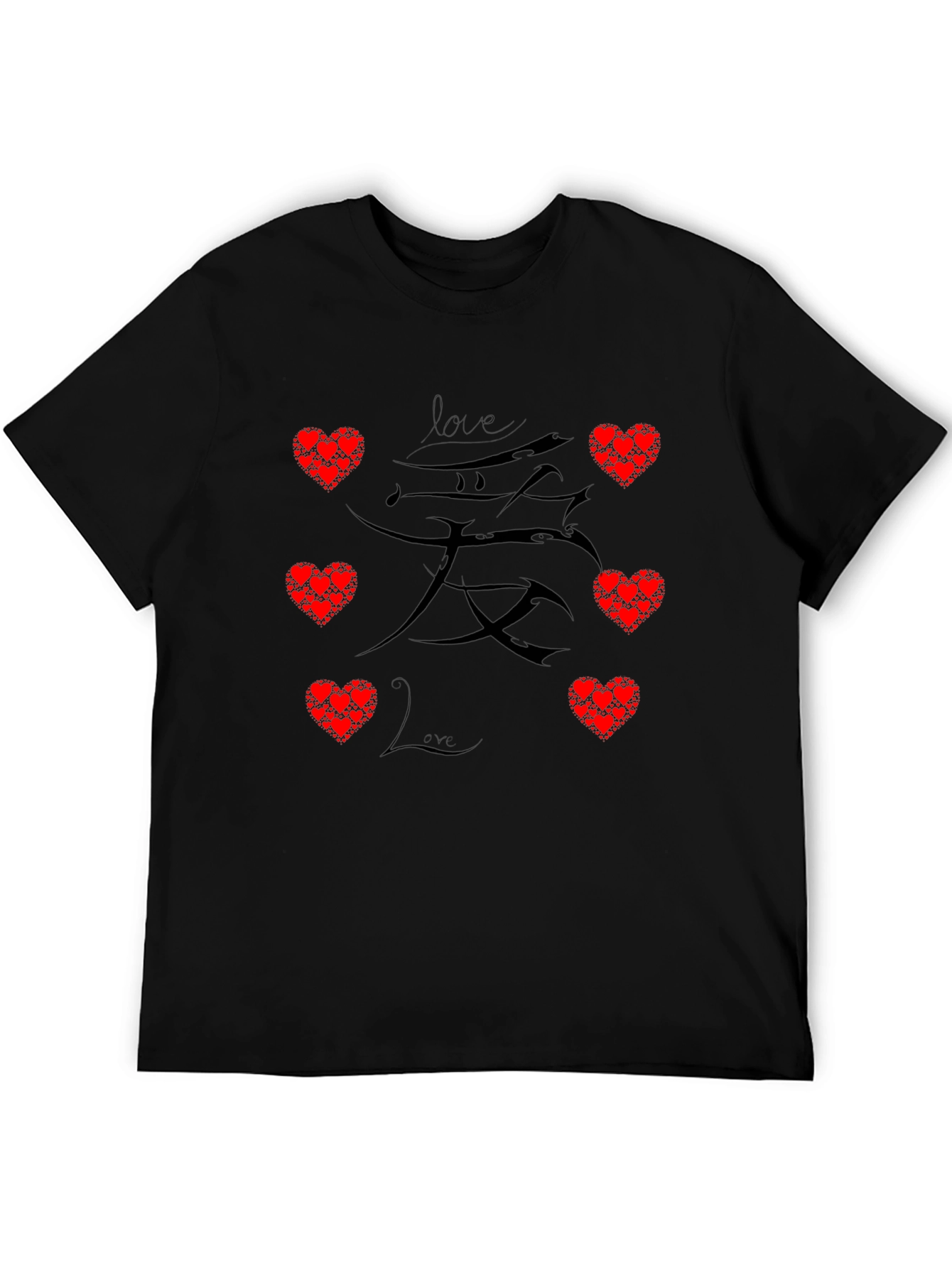 Love Heart Graphic Print Mens Black T-Shirt