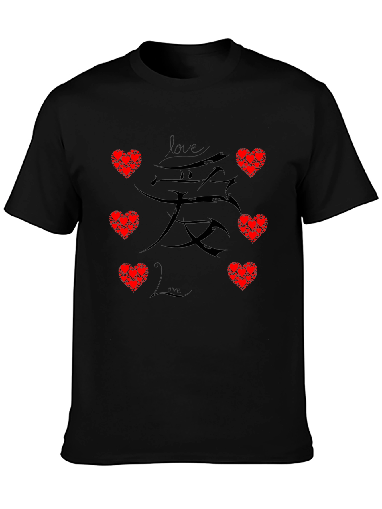 Love Heart Graphic Print Mens Black T-Shirt