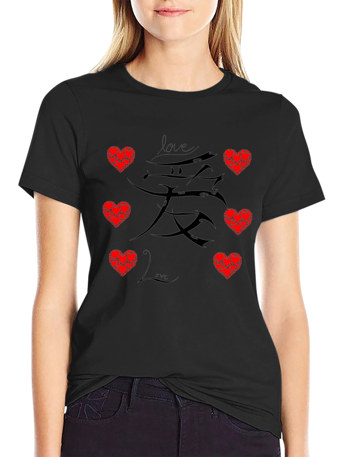 Love Heart Graphic Print Mens Black T-Shirt