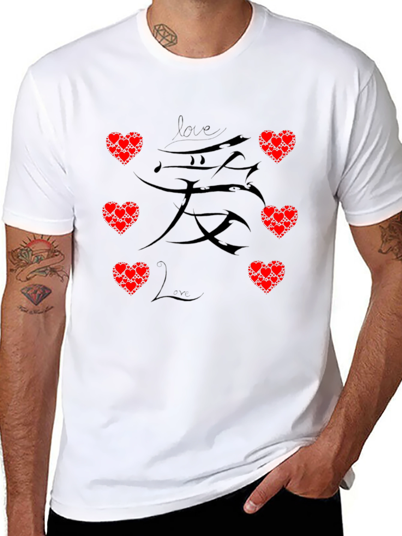 Love Heart Graphic Print Mens Black T-Shirt