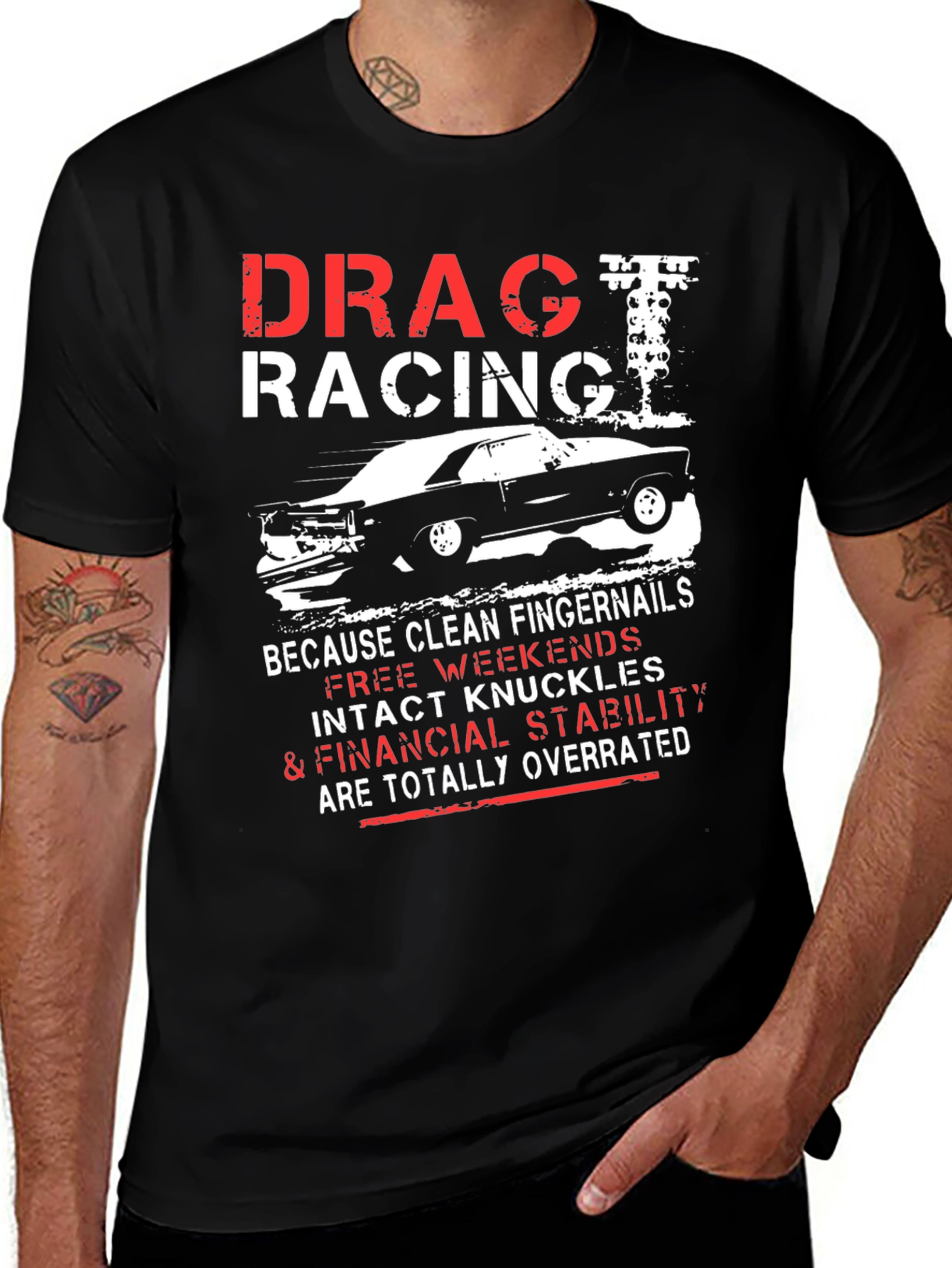 Drag Racing Graphic T-Shirt - Intact Knuckles Overrated Tee