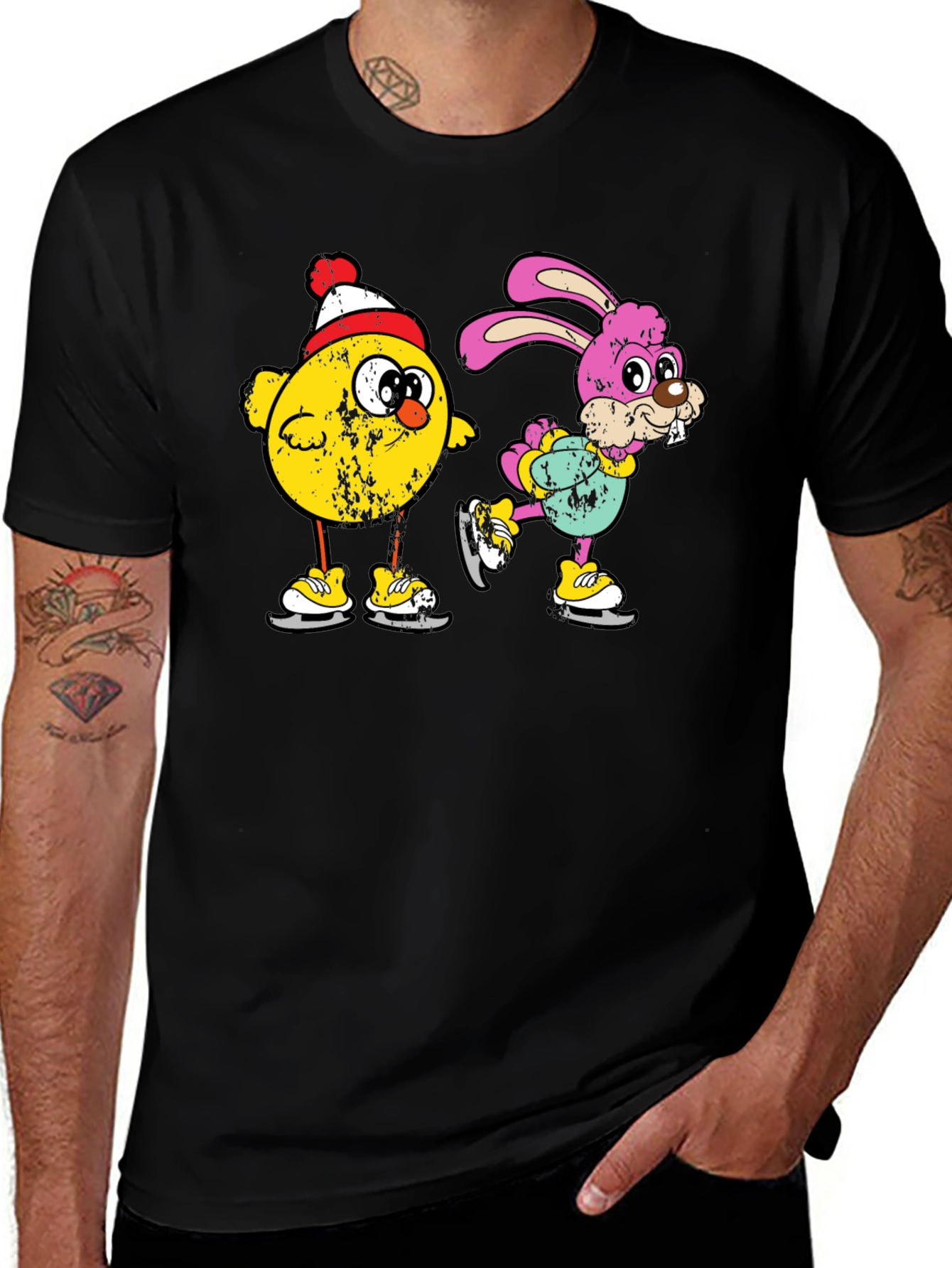 Ice Skating Chick and Bunny Graphic T-Shirt
