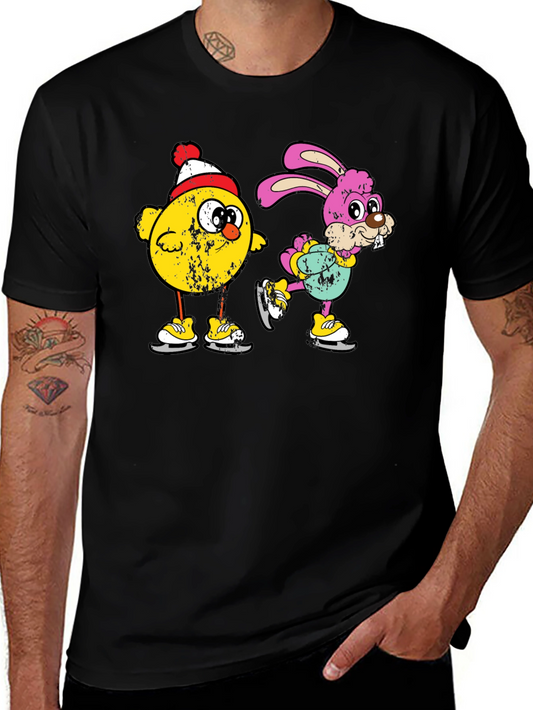Ice Skating Chick and Bunny Graphic T-Shirt
