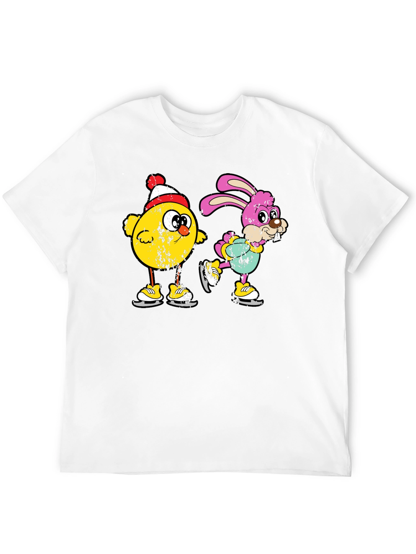 Ice Skating Chick and Bunny Graphic T-Shirt