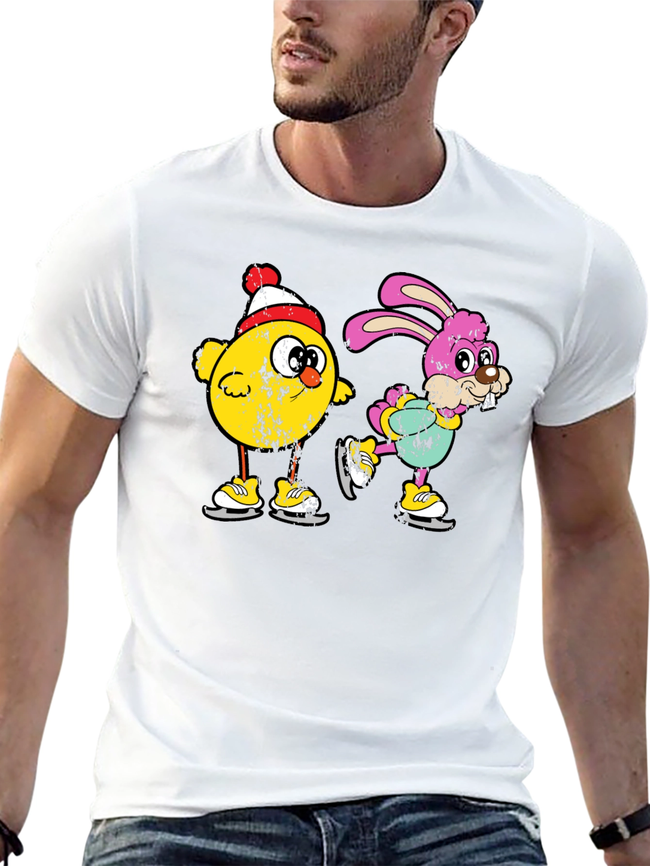Ice Skating Chick and Bunny Graphic T-Shirt