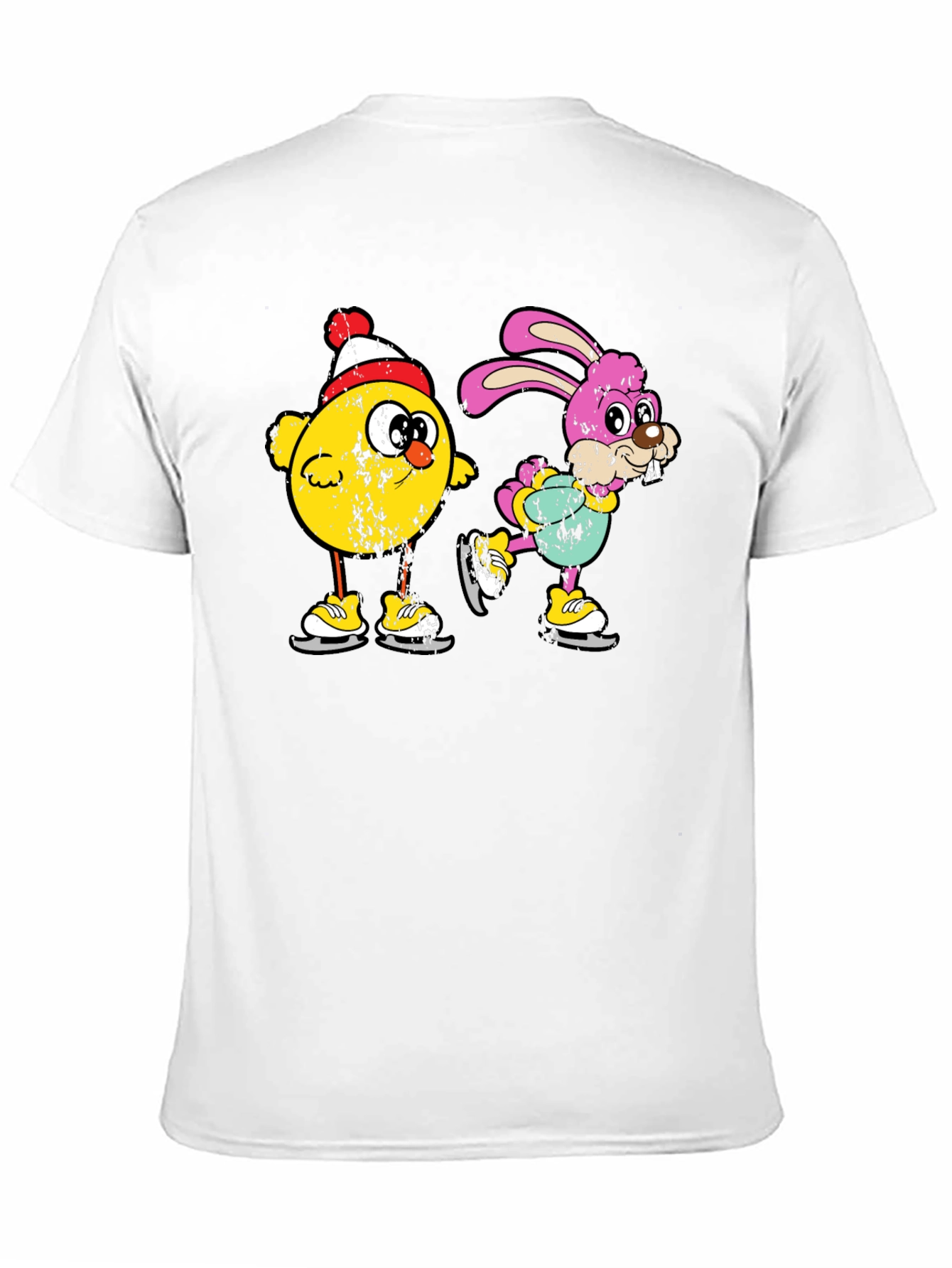 Ice Skating Chick and Bunny Graphic T-Shirt