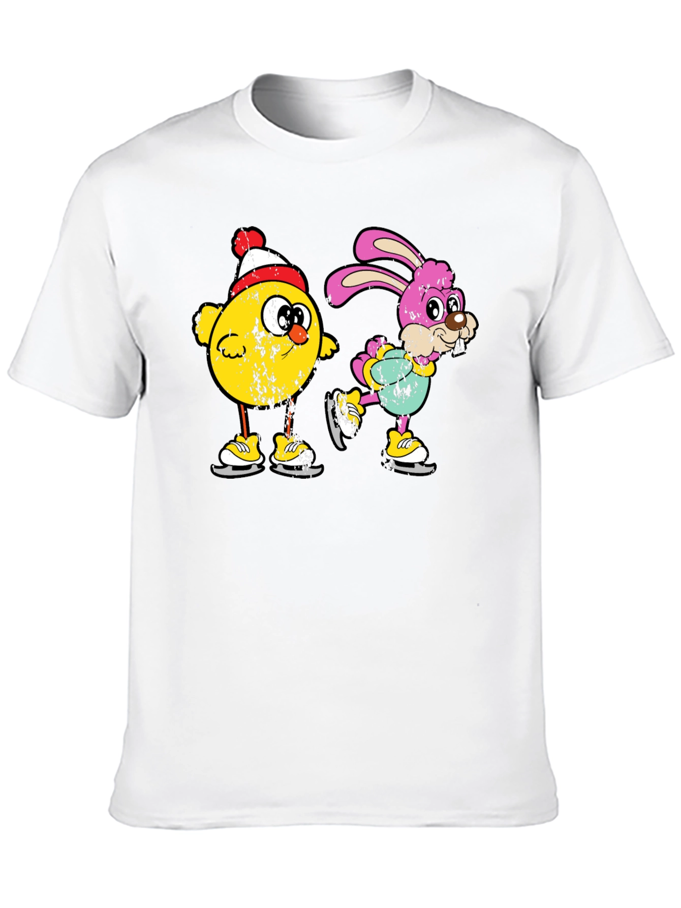 Ice Skating Chick and Bunny Graphic T-Shirt
