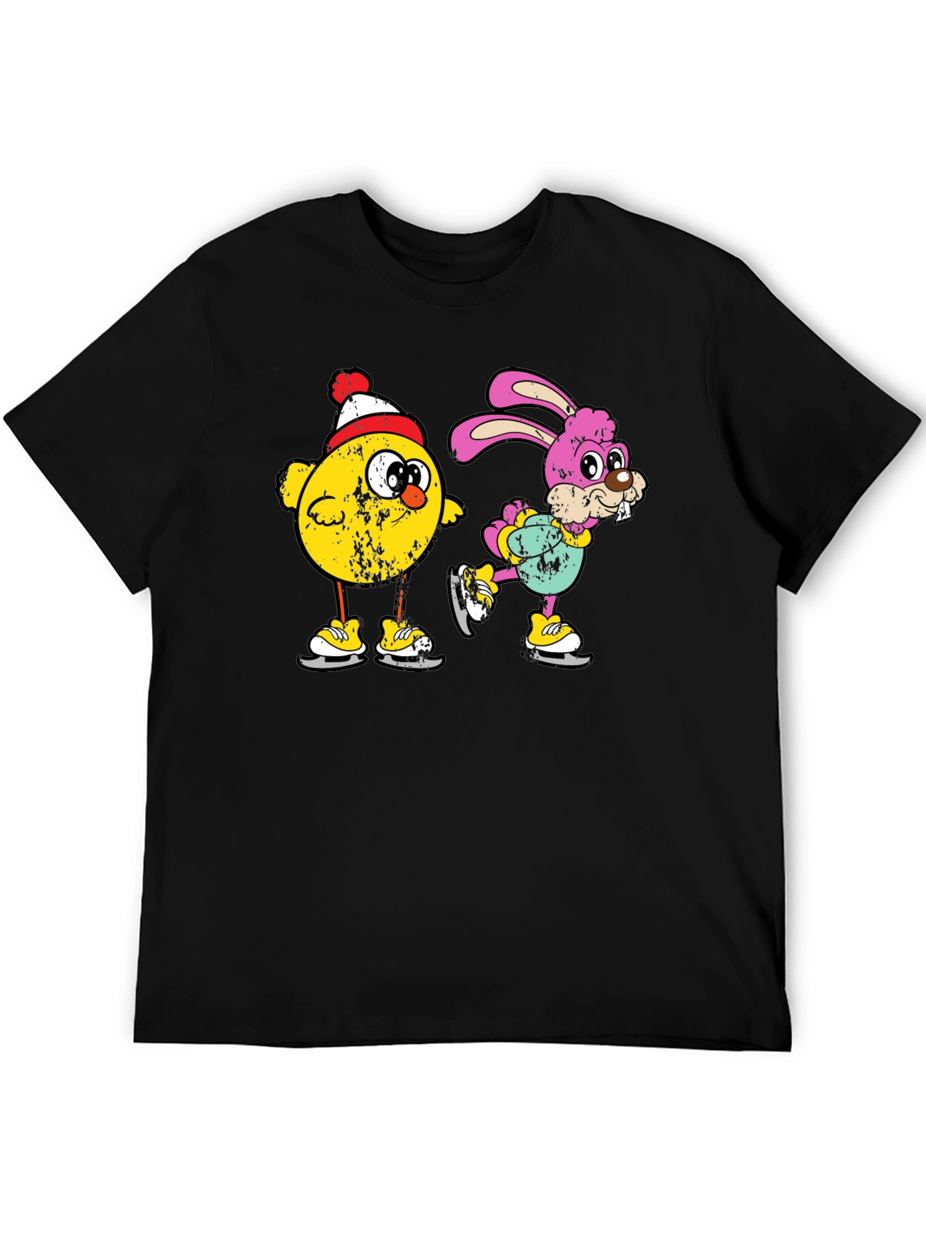 Ice Skating Chick and Bunny Graphic T-Shirt