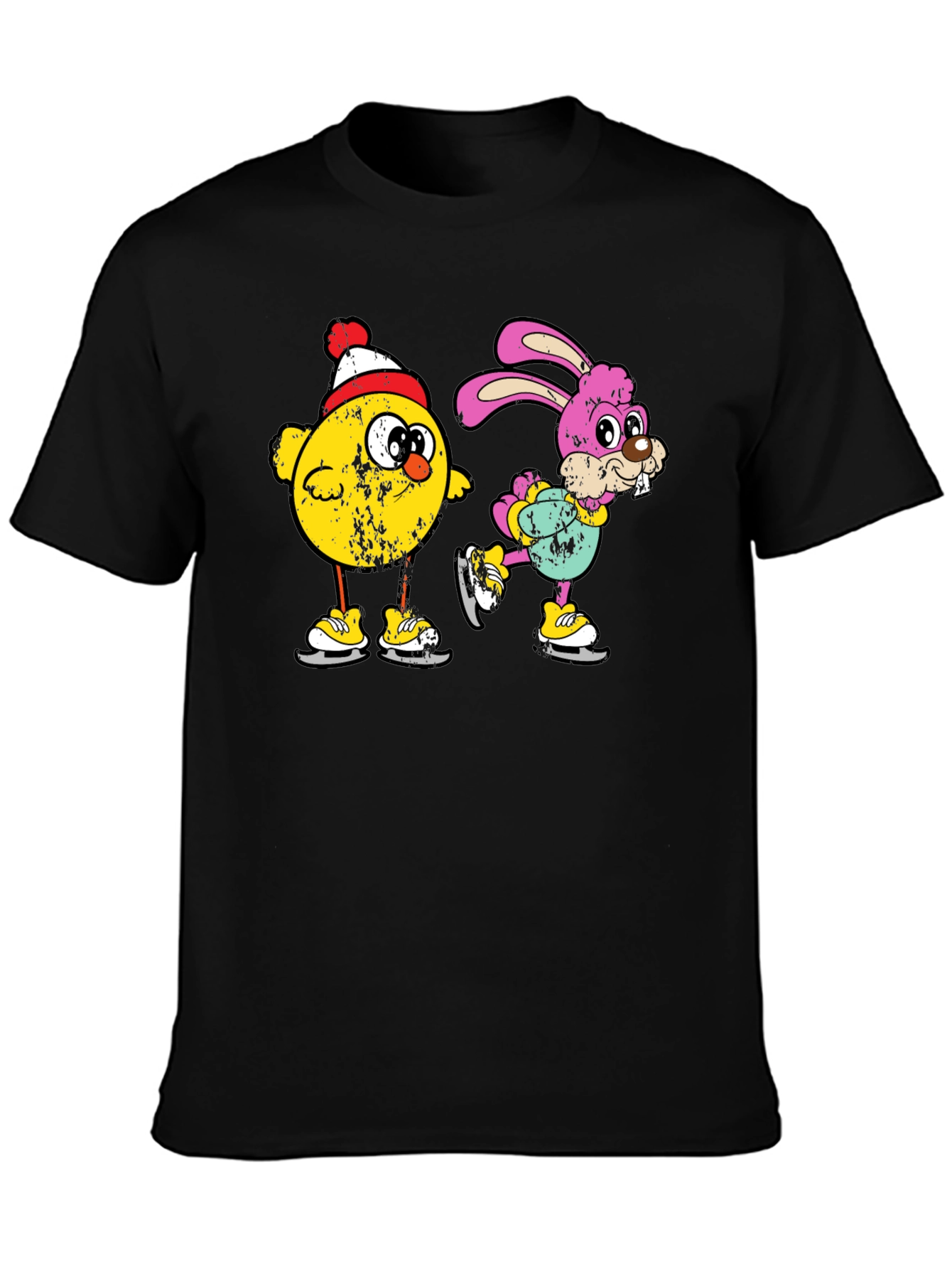 Ice Skating Chick and Bunny Graphic T-Shirt