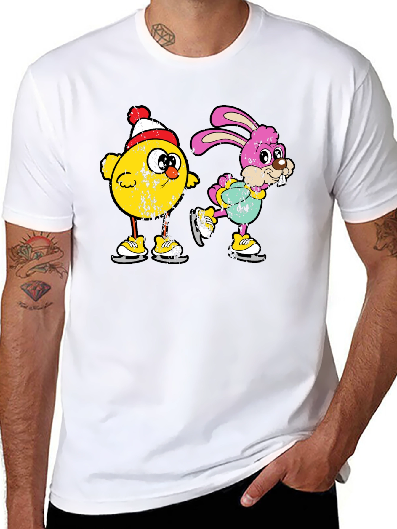 Ice Skating Chick and Bunny Graphic T-Shirt