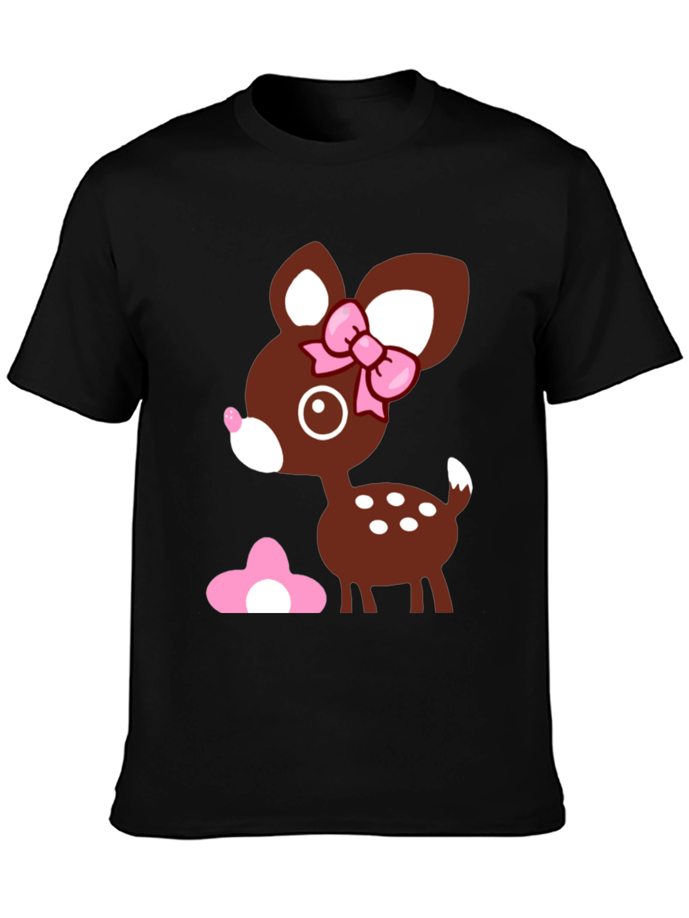 Cute Deer Graphic Tee - Black Cotton T-Shirt