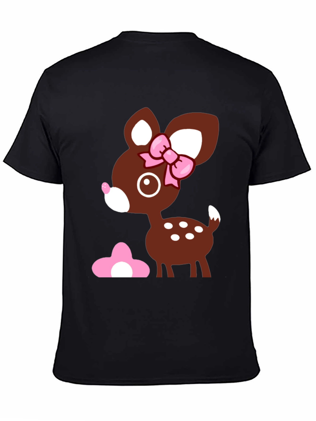 Cute Deer Graphic Tee - Black Cotton T-Shirt