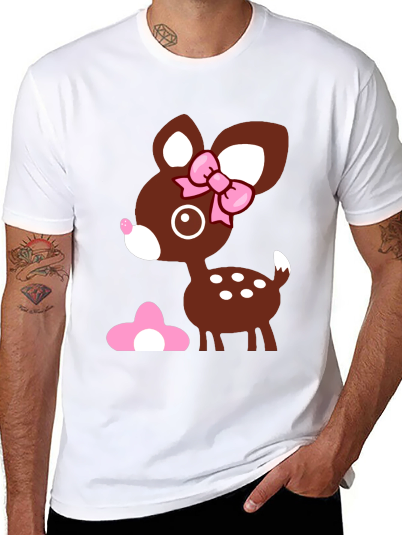 Cute Deer Graphic Tee - Black Cotton T-Shirt