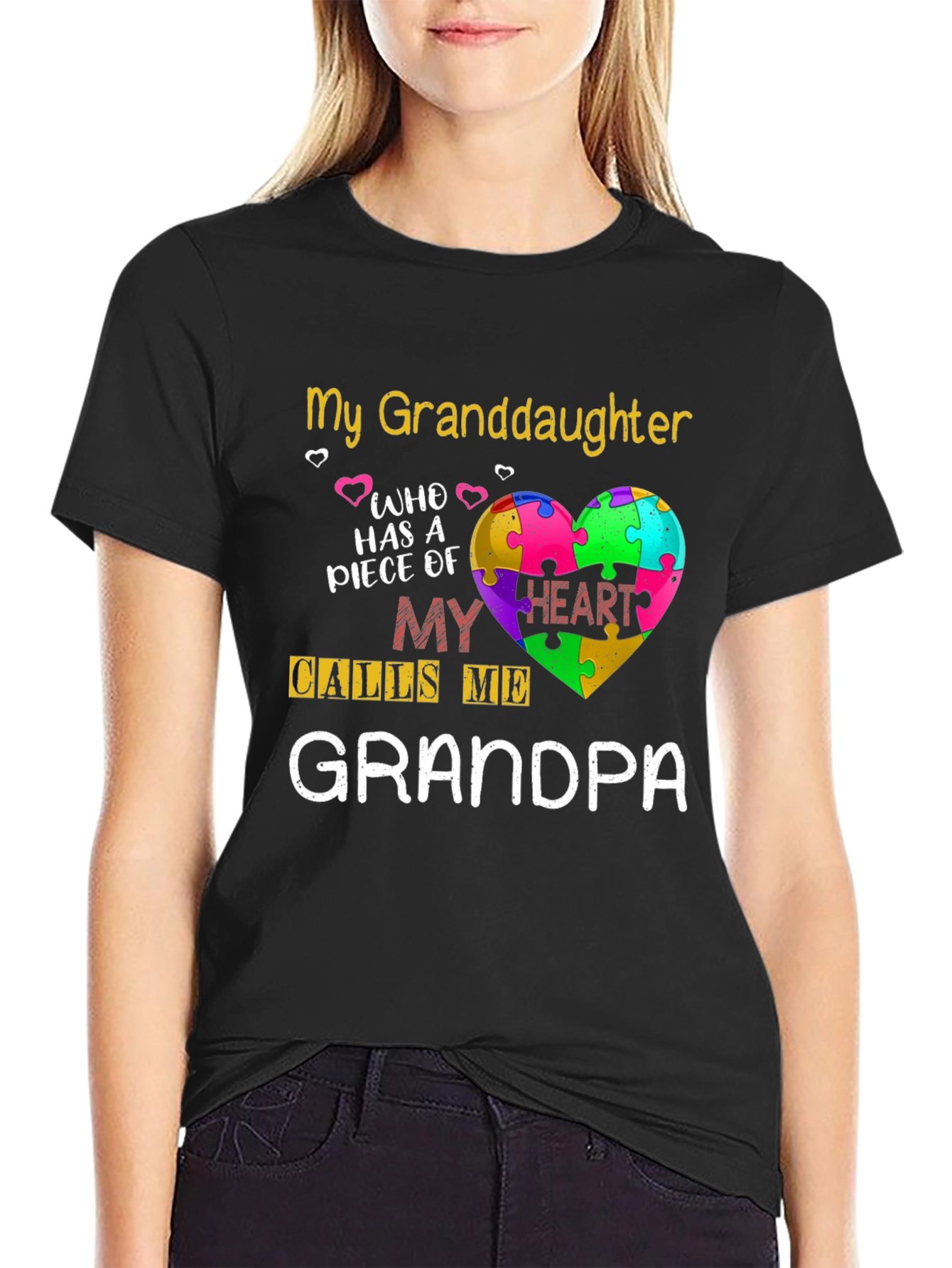 Grandpa Autism Awareness Puzzle Heart T-Shirt