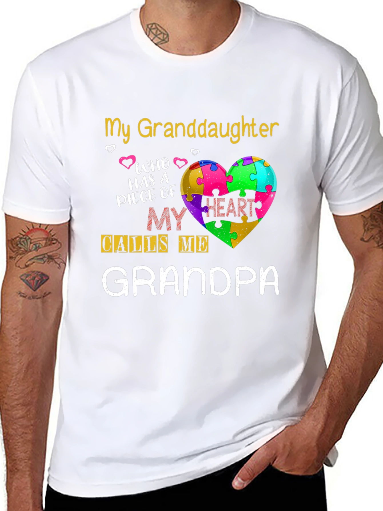 Grandpa Autism Awareness Puzzle Heart T-Shirt