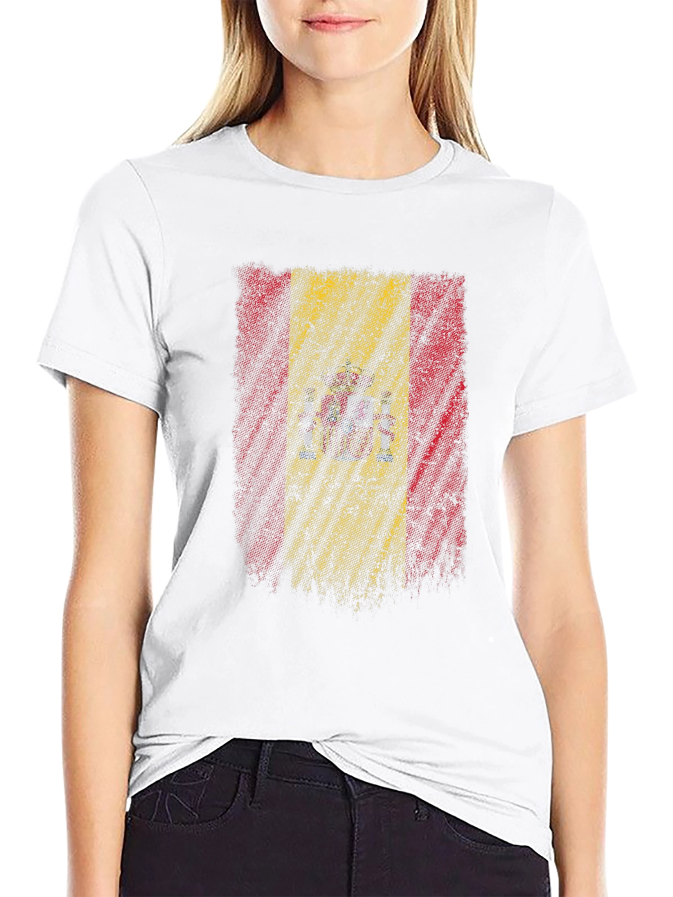 Spain Flag Distressed Mens Black T-Shirt