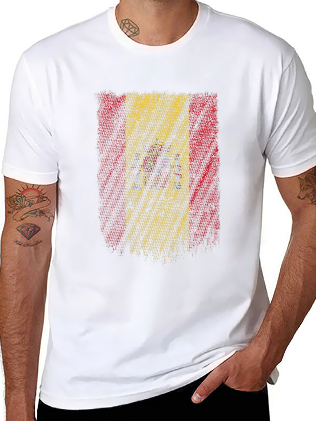 Spain Flag Distressed Mens Black T-Shirt
