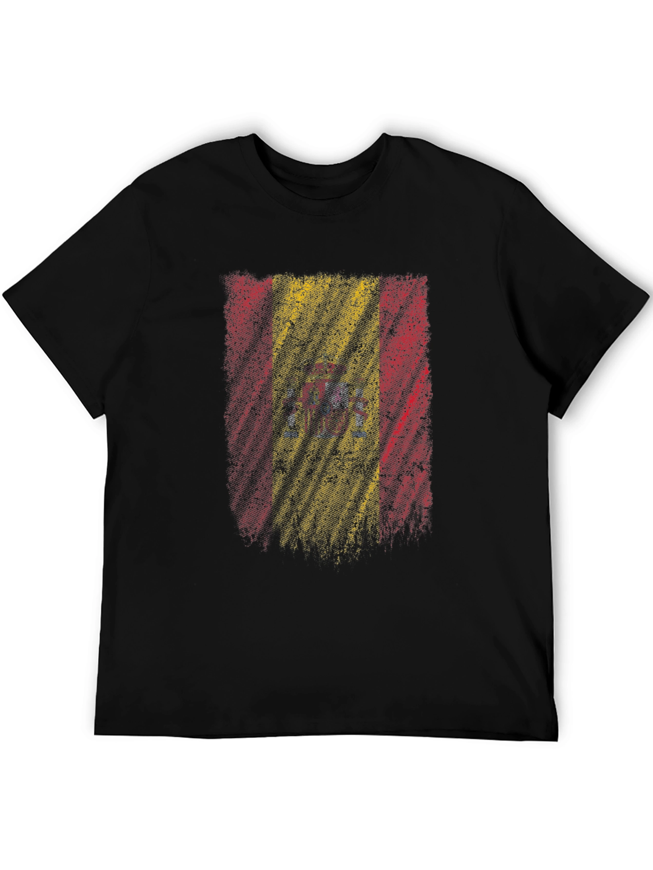 Spain Flag Distressed Mens Black T-Shirt