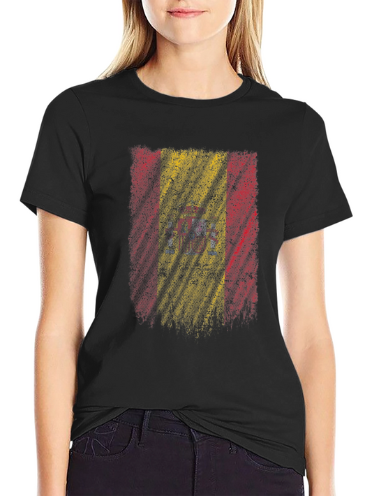 Spain Flag Distressed Mens Black T-Shirt