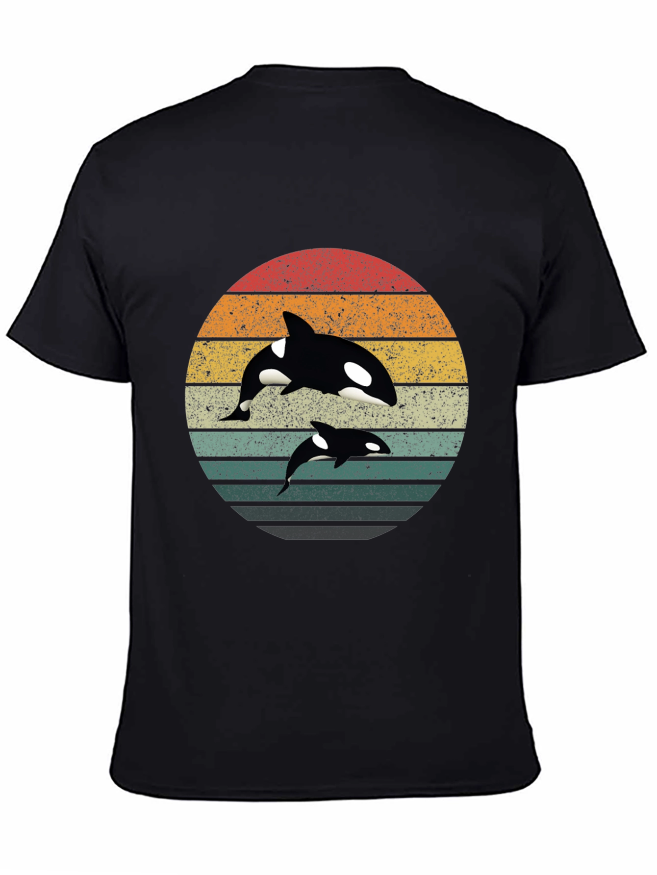 Retro Orca Whale Graphic Tee - Black