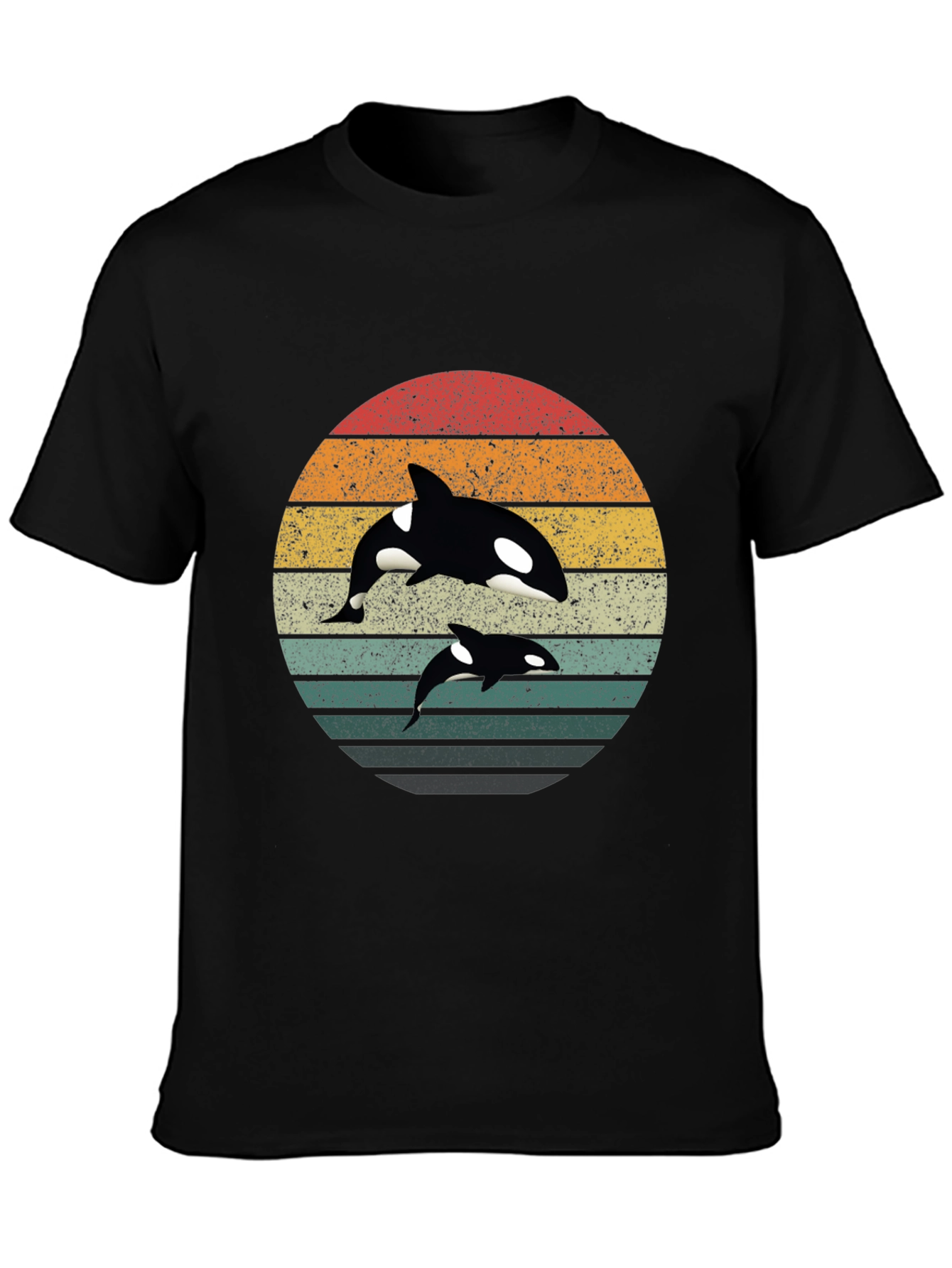 Retro Orca Whale Graphic Tee - Black