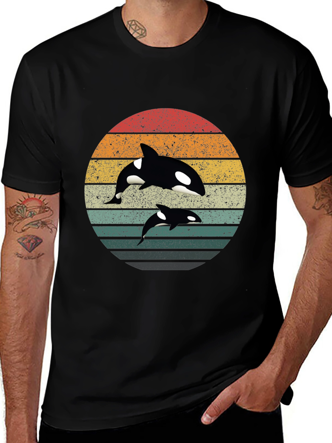 Retro Orca Whale Graphic Tee - Black