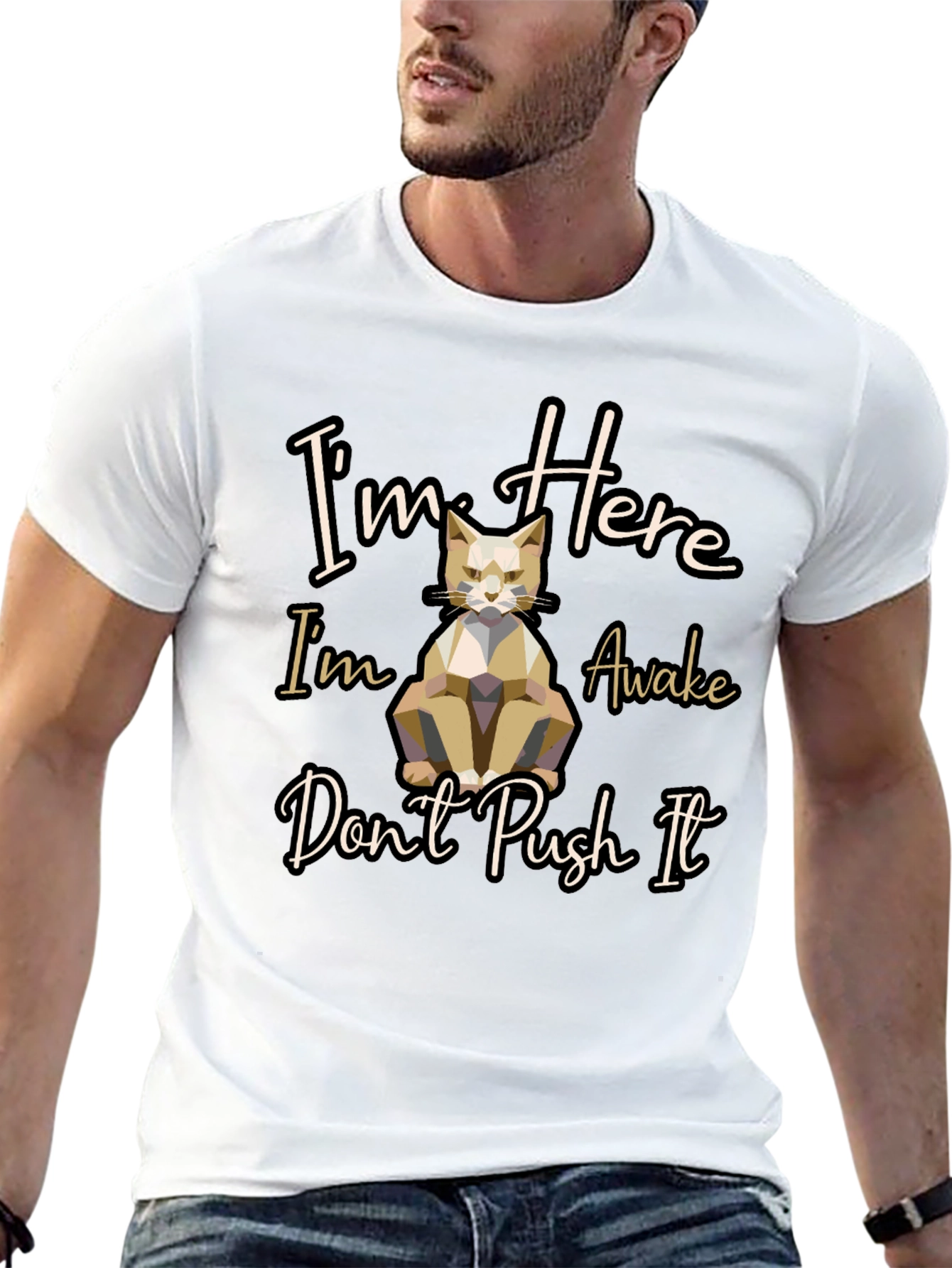 Im Here Awake Dont Push It Cat T-Shirt