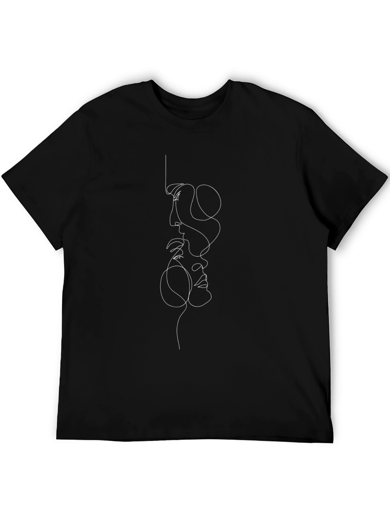 Abstract Face Line Art Black T-Shirt